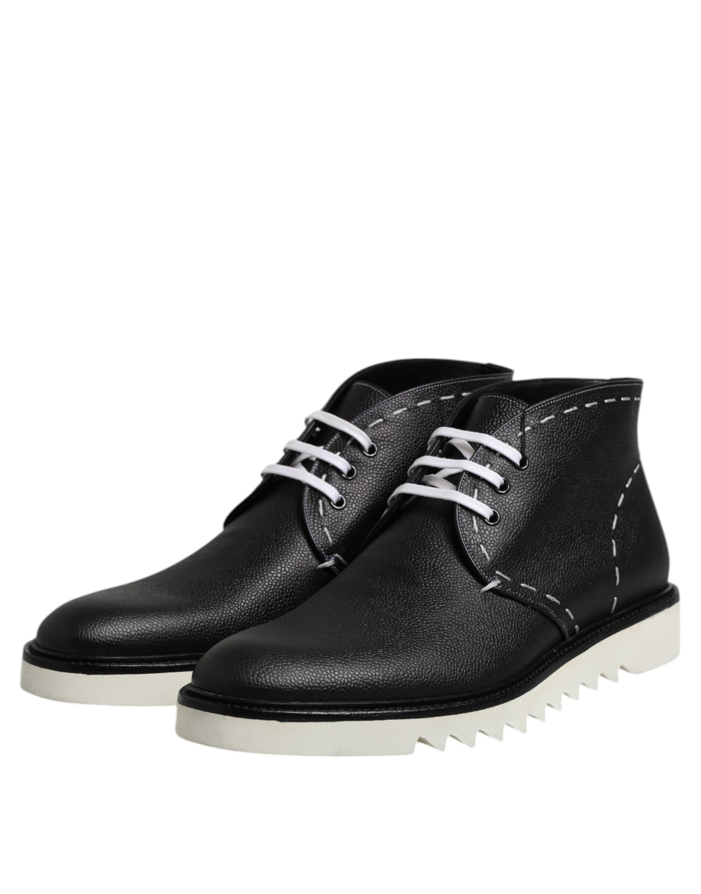 Dolce & Gabbana Black White Leather Ankle Boots Shoes Dolce & Gabbana