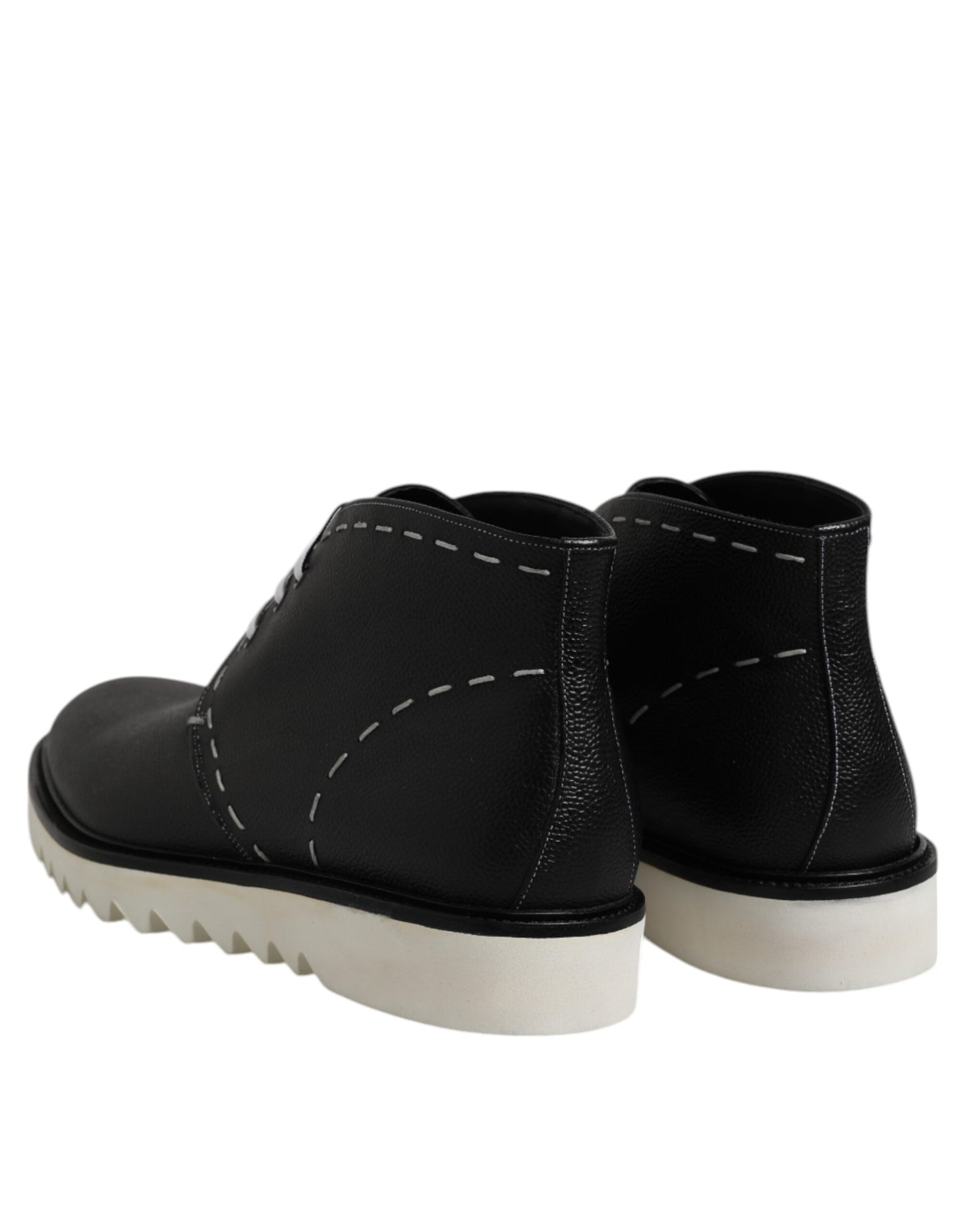 Dolce & Gabbana Black White Leather Ankle Boots Shoes Dolce & Gabbana