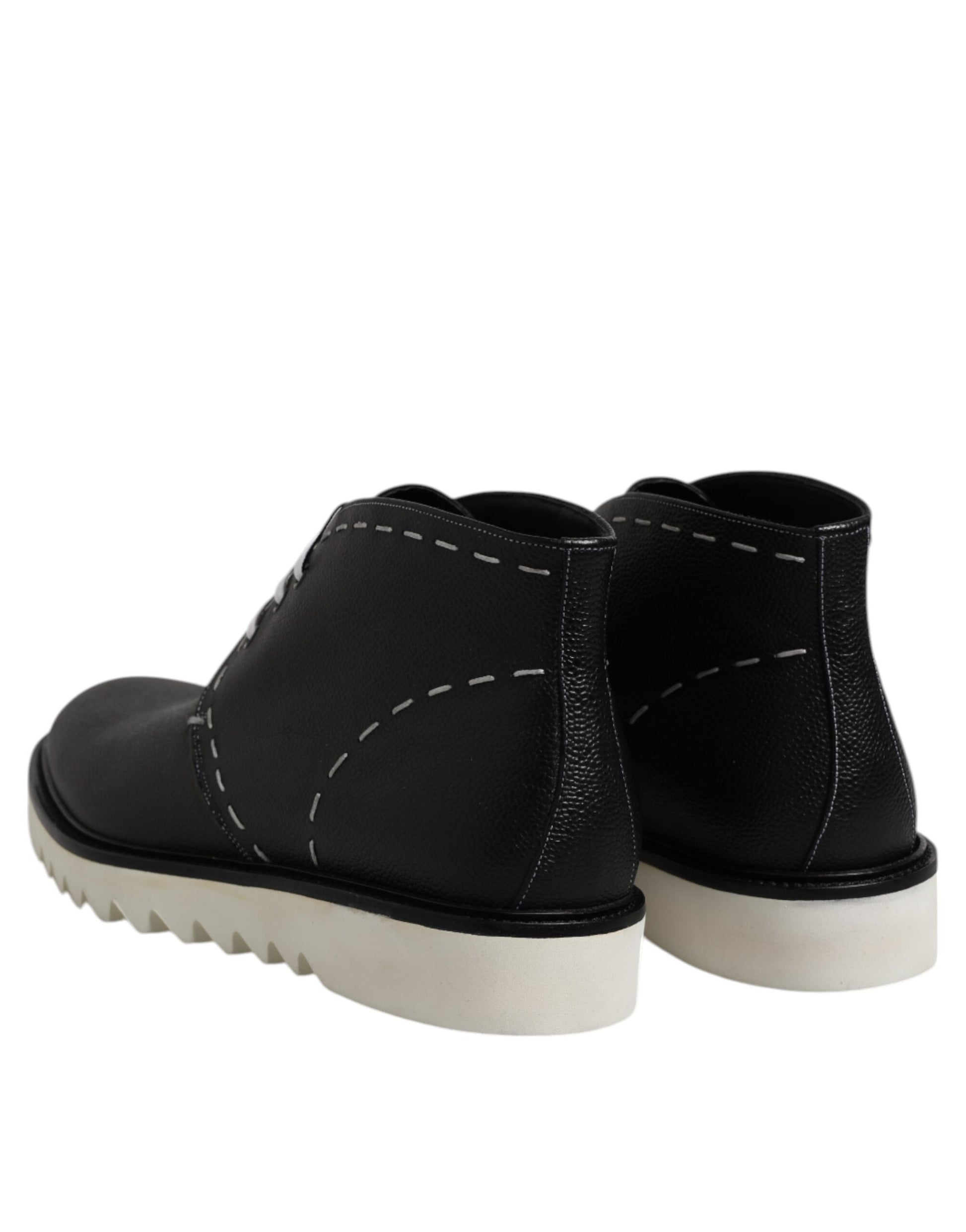 Dolce & Gabbana Black White Leather Ankle Boots Shoes Dolce & Gabbana