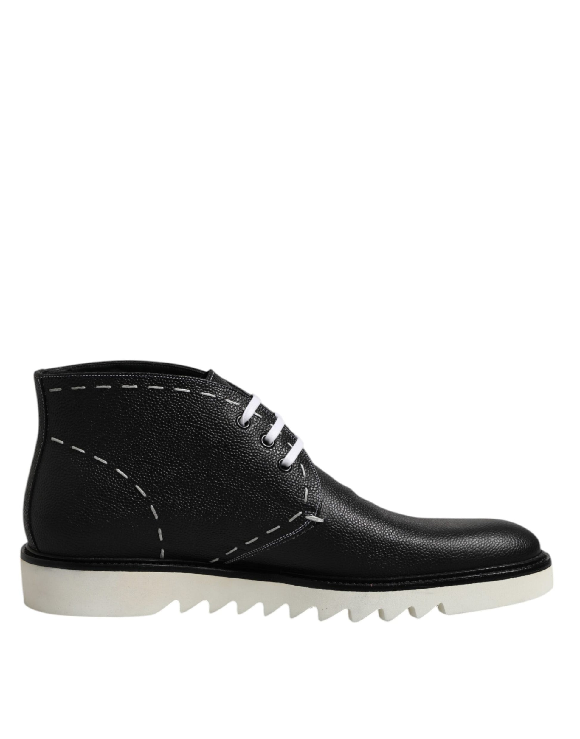 Dolce & Gabbana Black White Leather Ankle Boots Shoes Dolce & Gabbana
