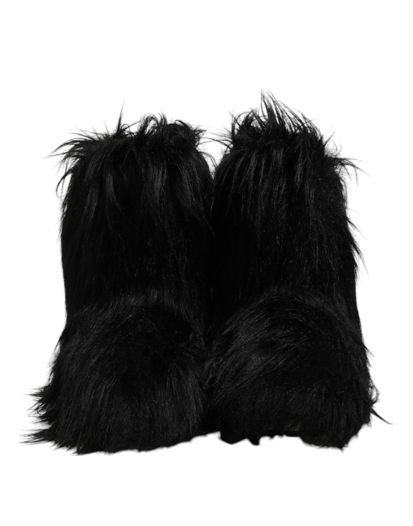 Dolce & Gabbana Black Faux Fur Mid Calf Boots Shoes Dolce & Gabbana