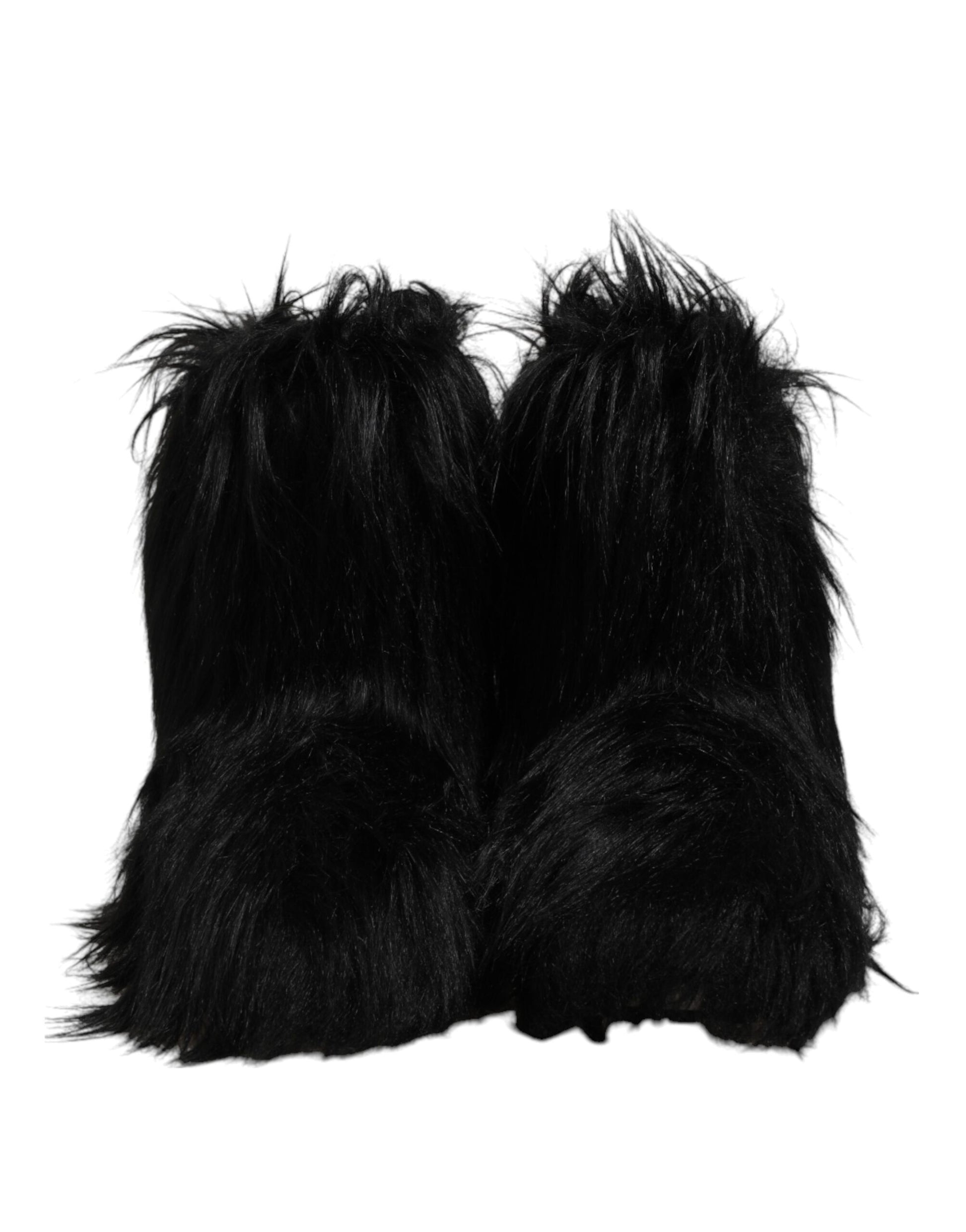 Dolce & Gabbana Black Faux Fur Mid Calf Boots Shoes Dolce & Gabbana