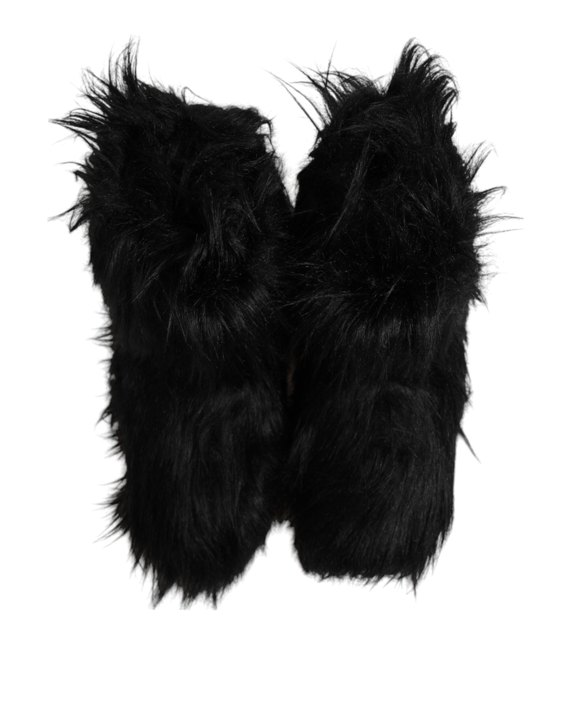 Dolce & Gabbana Black Faux Fur Mid Calf Boots Shoes Dolce & Gabbana