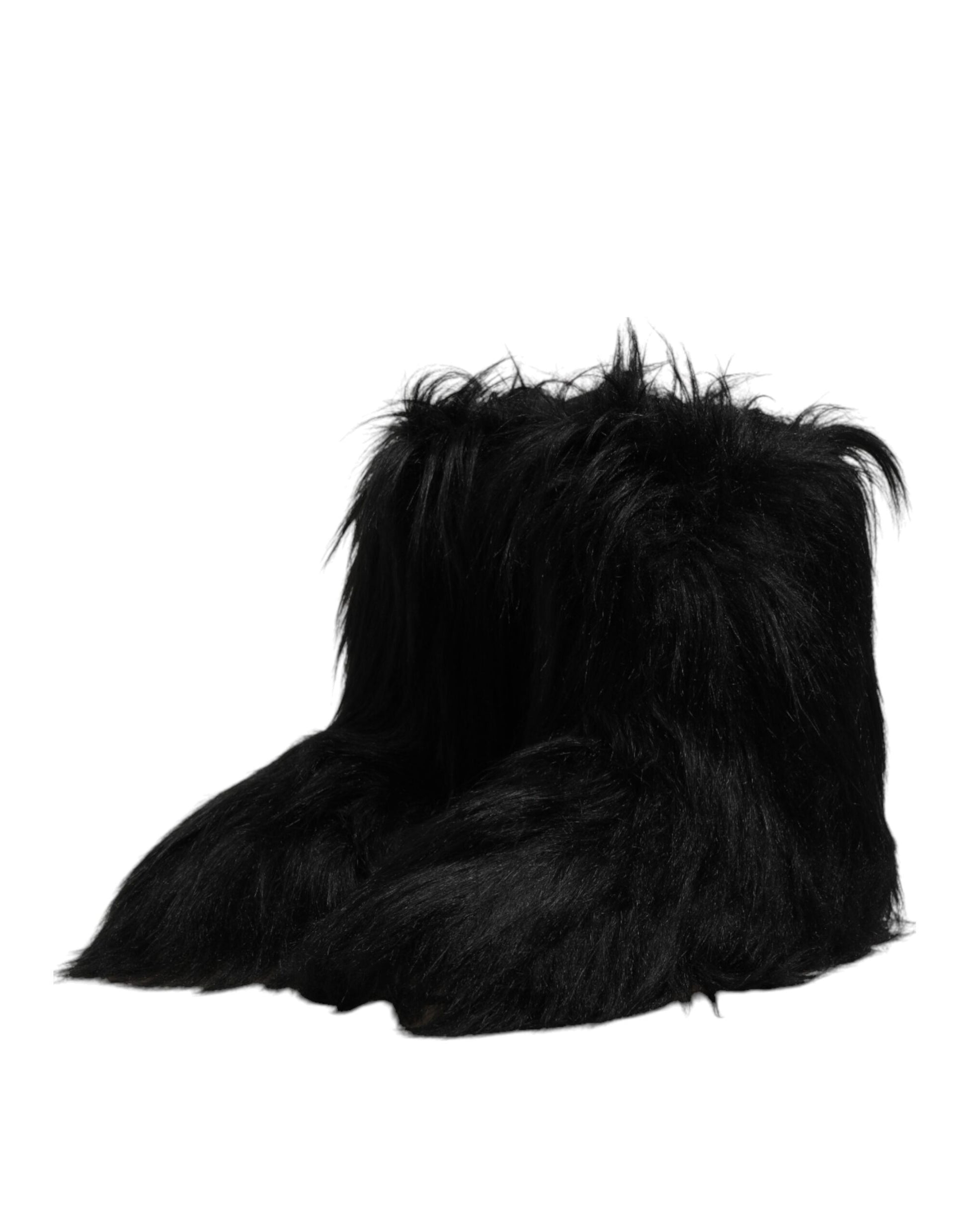 Dolce & Gabbana Black Faux Fur Mid Calf Boots Shoes Dolce & Gabbana