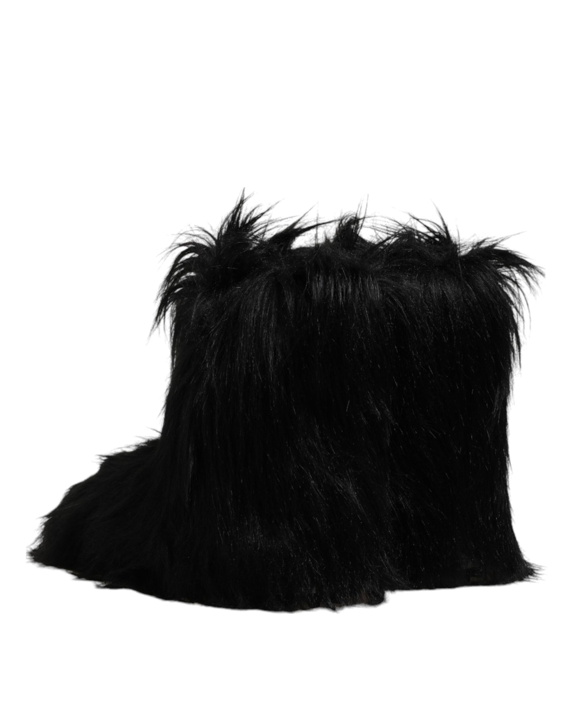 Dolce & Gabbana Black Faux Fur Mid Calf Boots Shoes Dolce & Gabbana