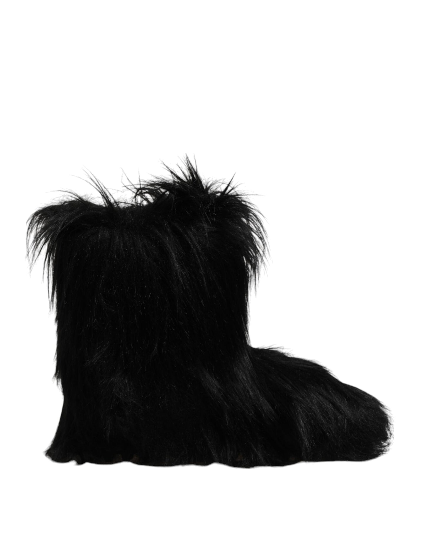 Dolce & Gabbana Black Faux Fur Mid Calf Boots Shoes Dolce & Gabbana