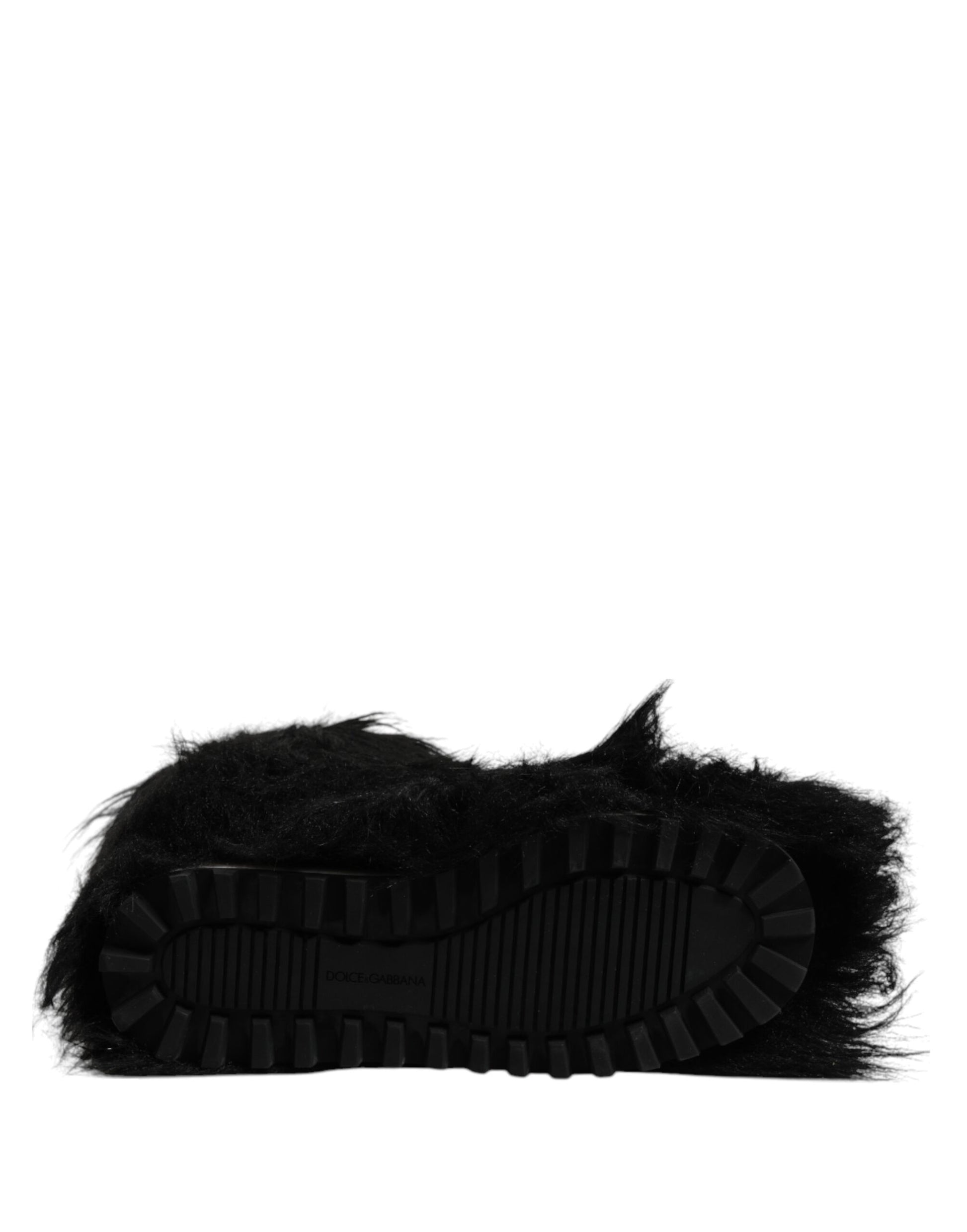 Dolce & Gabbana Black Faux Fur Mid Calf Boots Shoes Dolce & Gabbana