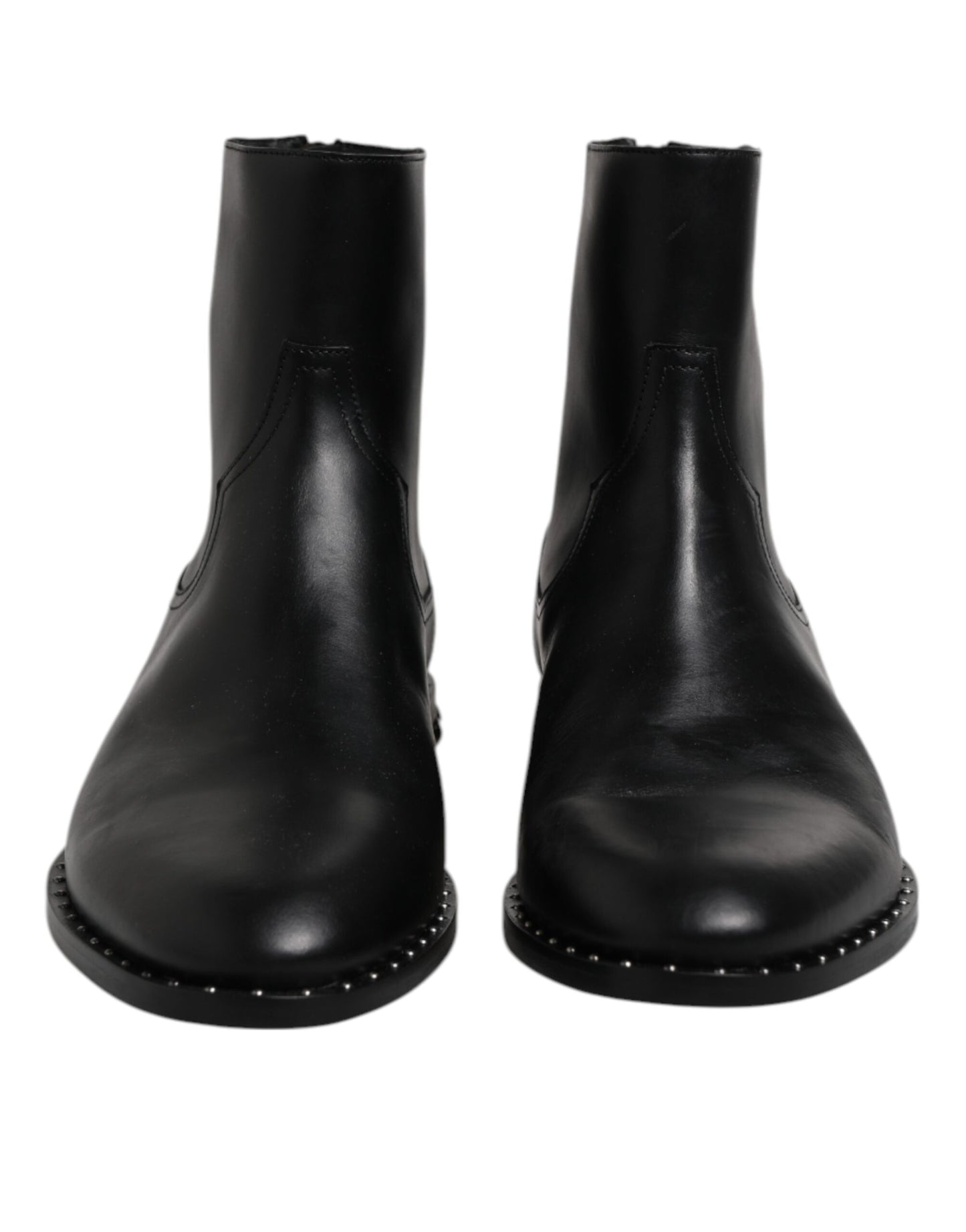 Dolce & Gabbana Black Leather Logo Ankle Boots Studded Shoes Dolce & Gabbana