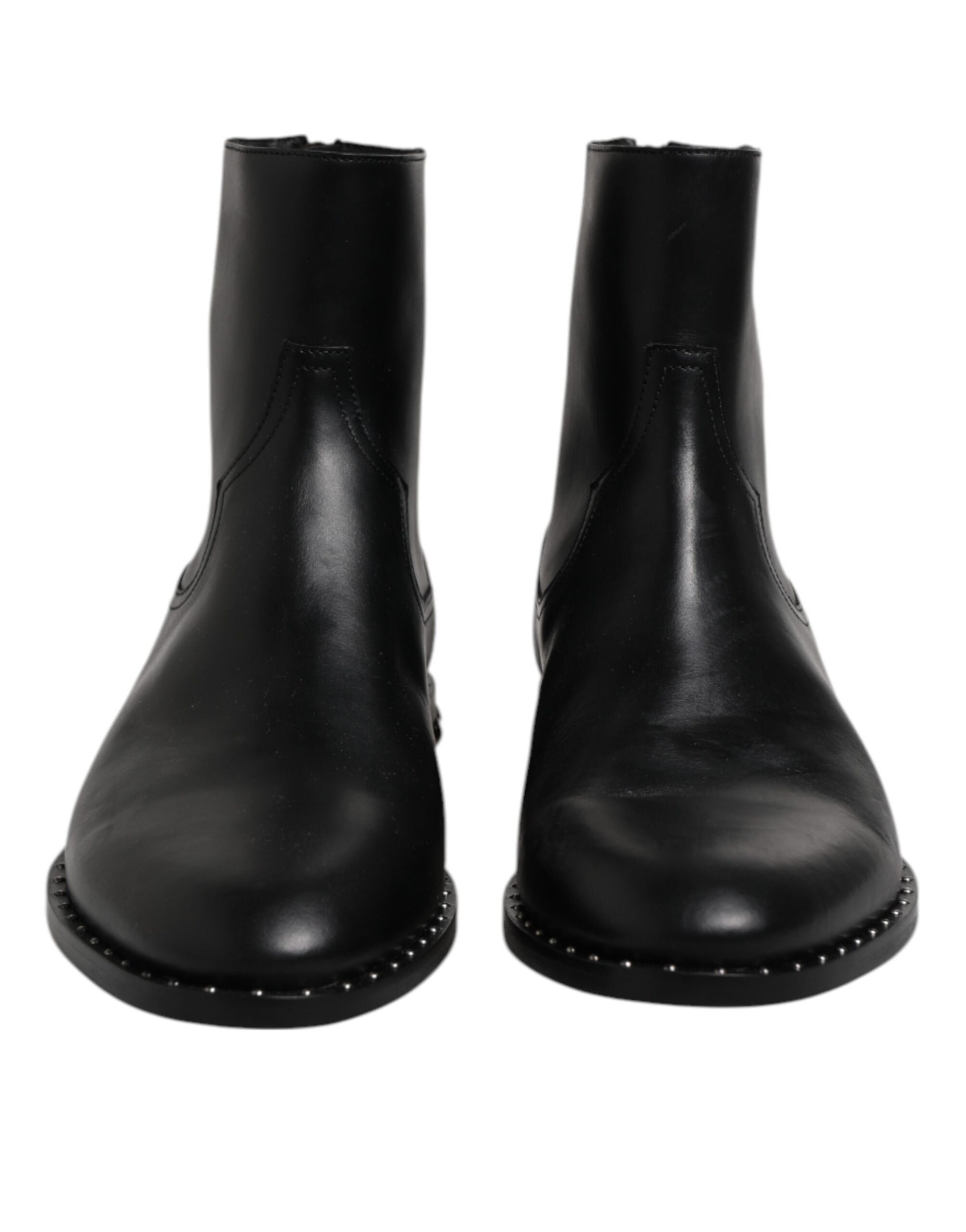 Dolce & Gabbana Black Leather Logo Ankle Boots Studded Shoes Dolce & Gabbana