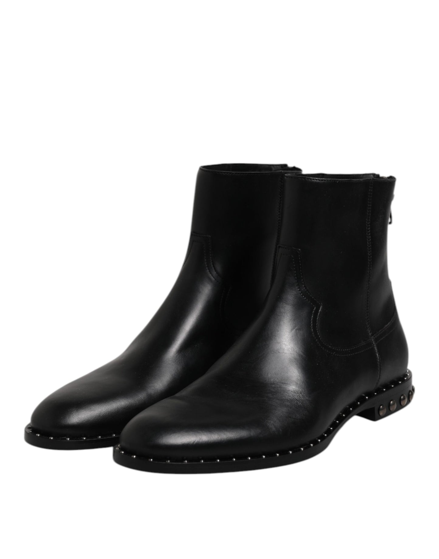 Dolce & Gabbana Black Leather Logo Ankle Boots Studded Shoes Dolce & Gabbana