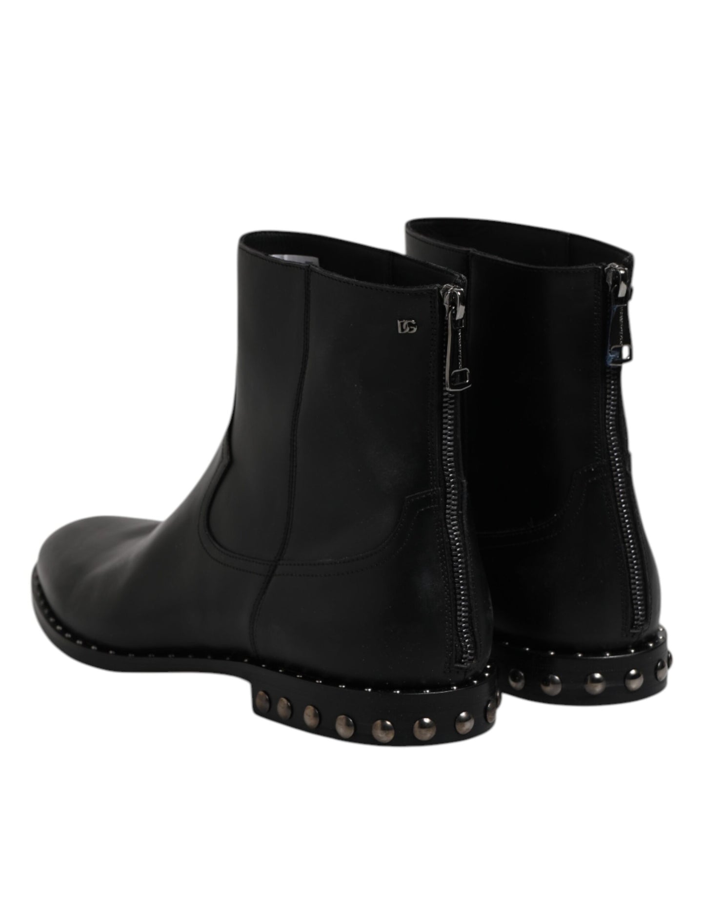 Dolce & Gabbana Black Leather Logo Ankle Boots Studded Shoes Dolce & Gabbana