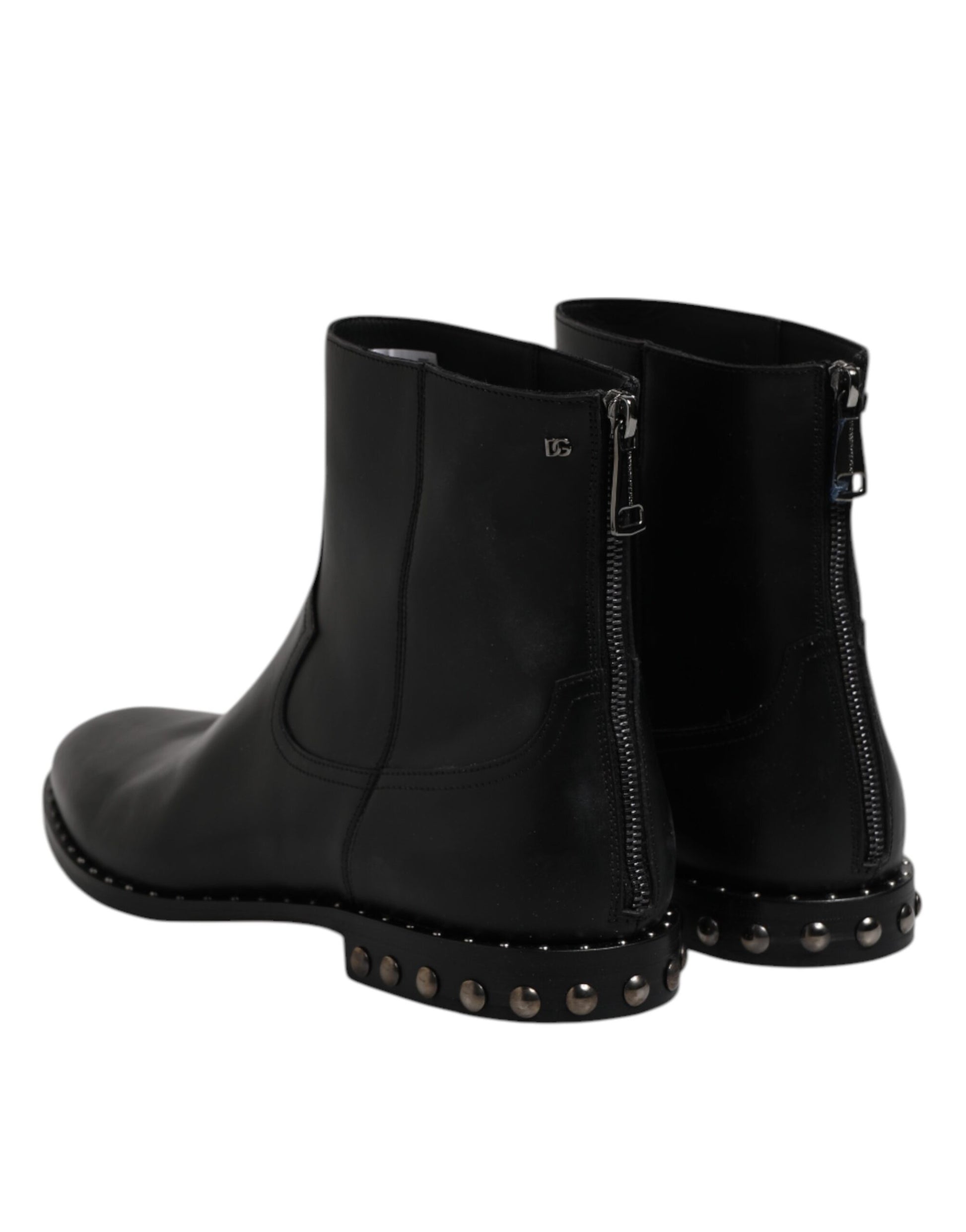 Dolce & Gabbana Black Leather Logo Ankle Boots Studded Shoes Dolce & Gabbana