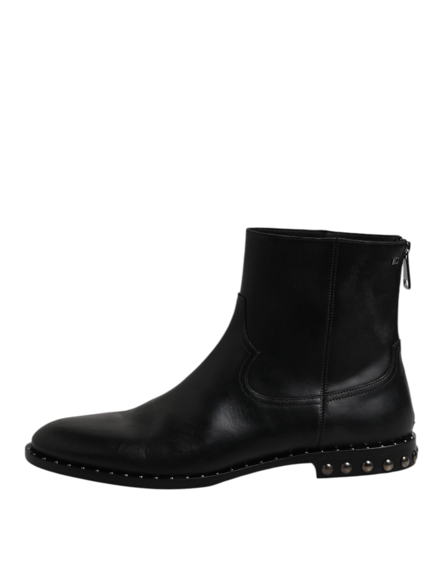Dolce & Gabbana Black Leather Logo Ankle Boots Studded Shoes Dolce & Gabbana