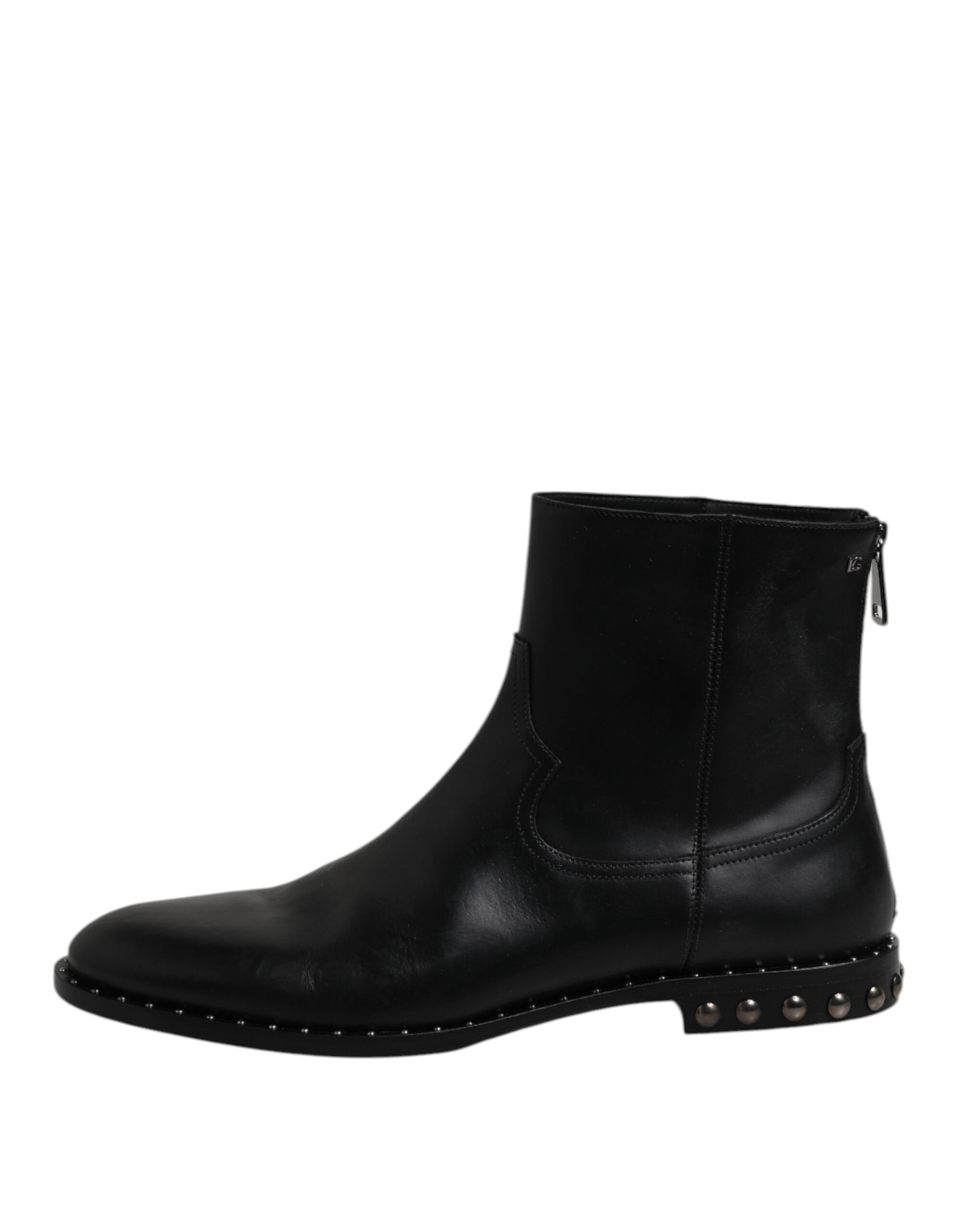 Dolce & Gabbana Black Leather Logo Ankle Boots Studded Shoes Dolce & Gabbana