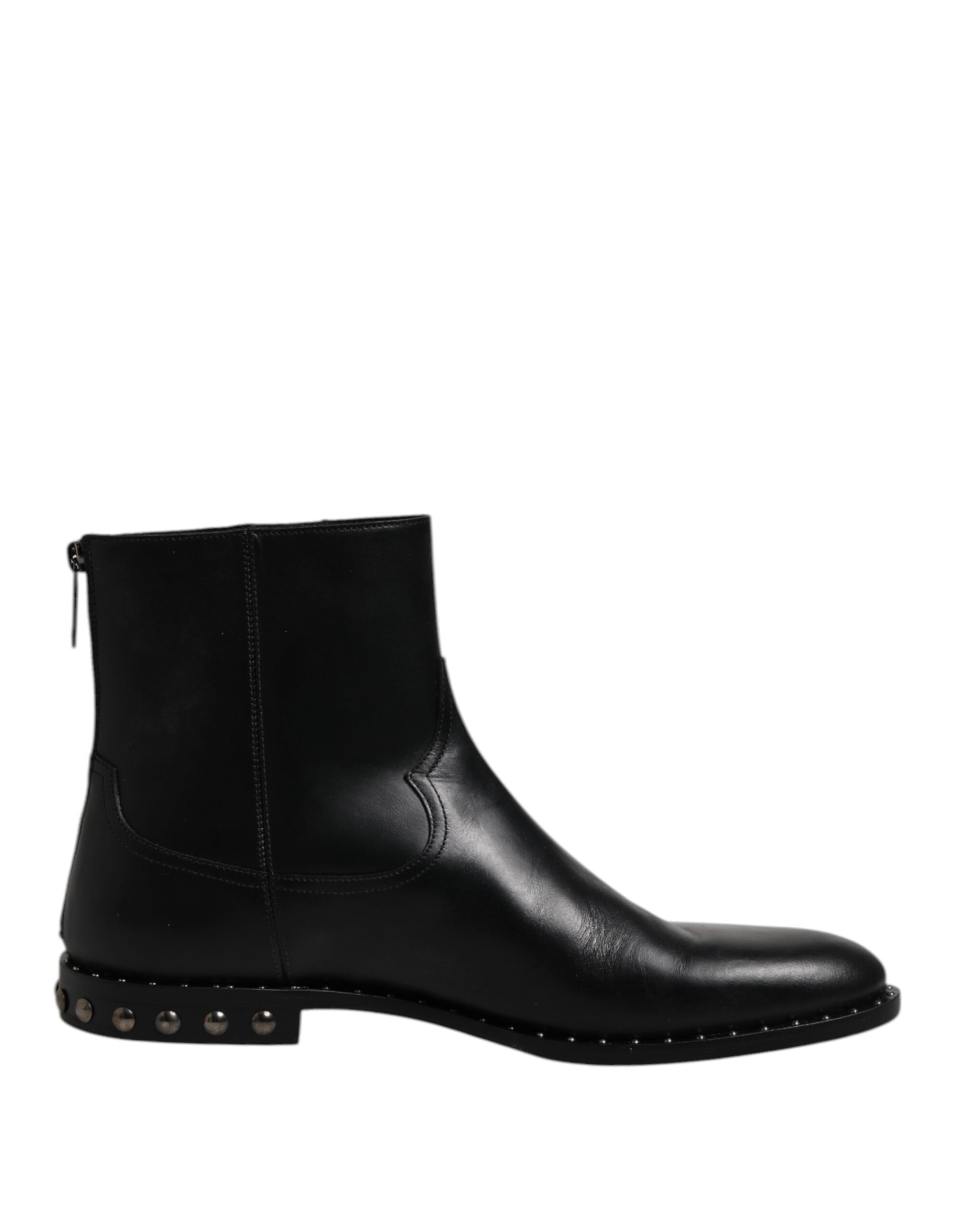 Dolce & Gabbana Black Leather Logo Ankle Boots Studded Shoes Dolce & Gabbana