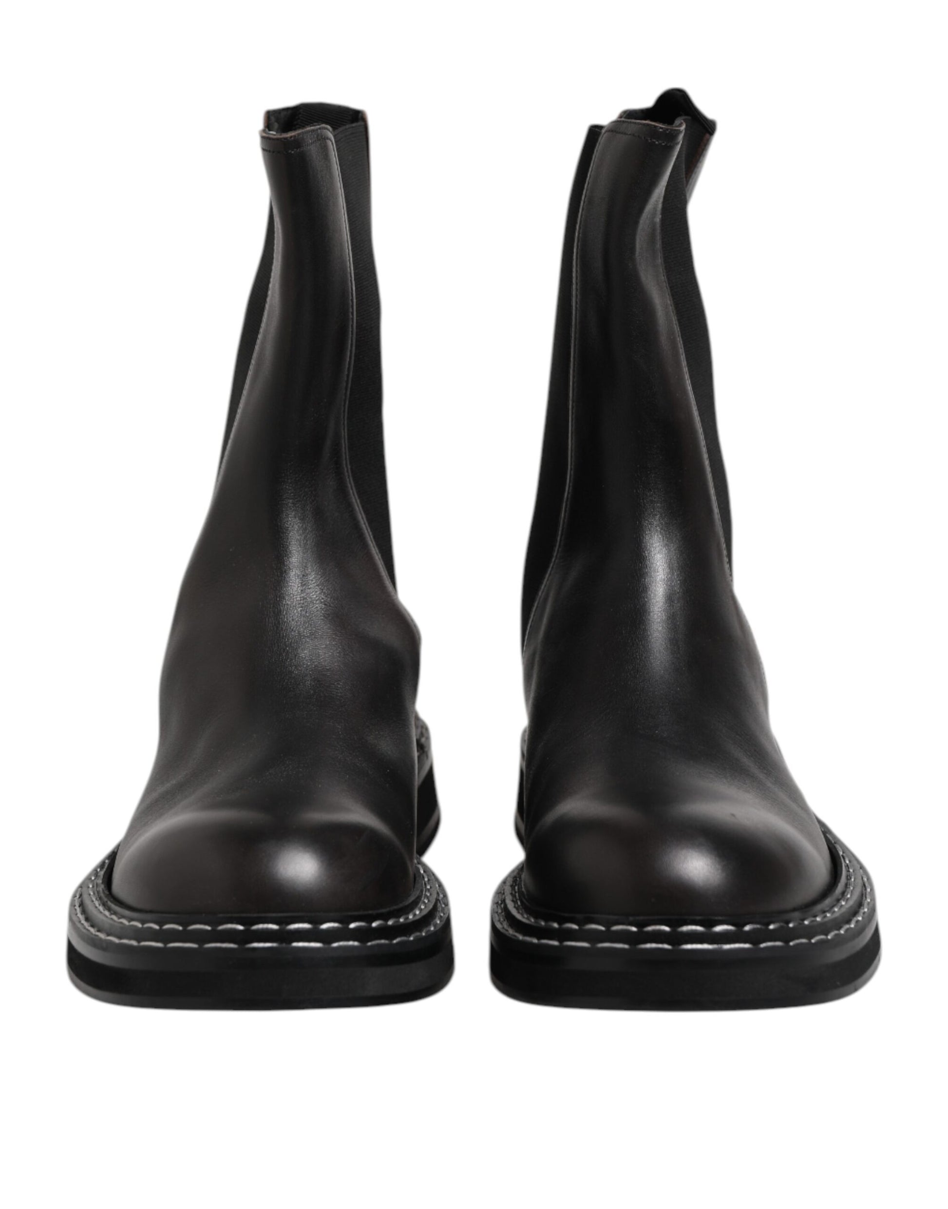 Dolce & Gabbana Black Leather Mid Calf Boots Flats Shoes Dolce & Gabbana