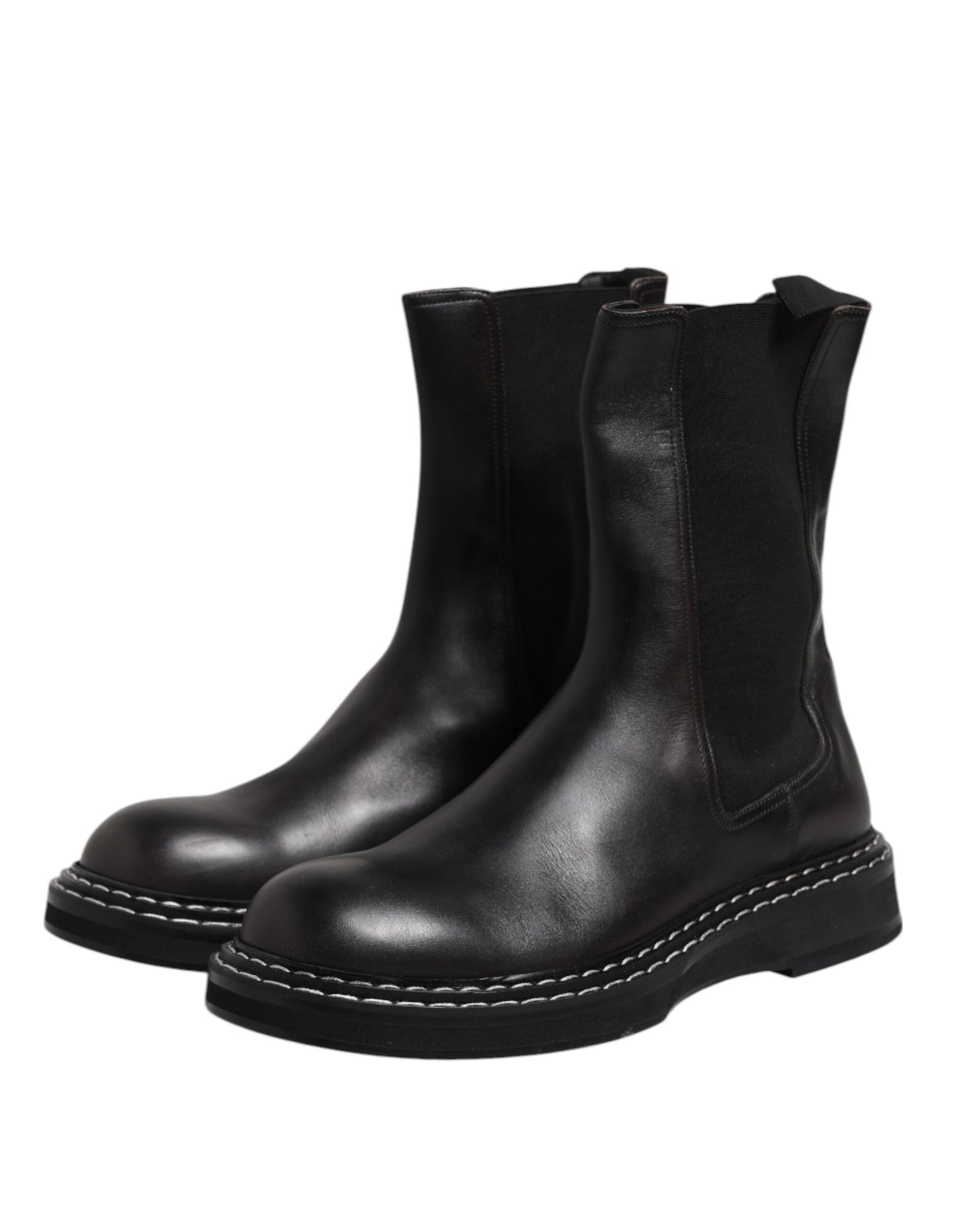Dolce & Gabbana Black Leather Mid Calf Boots Flats Shoes Dolce & Gabbana