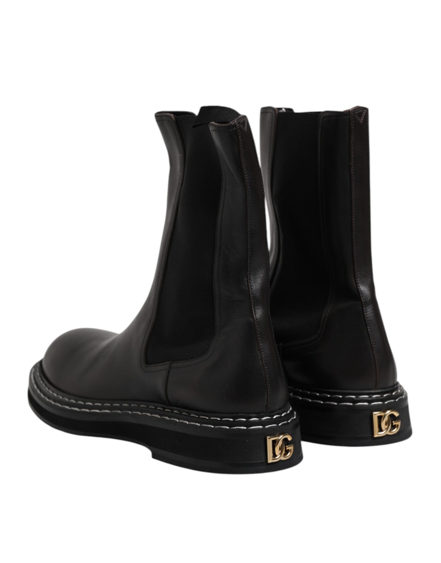 Dolce & Gabbana Black Leather Mid Calf Boots Flats Shoes Dolce & Gabbana