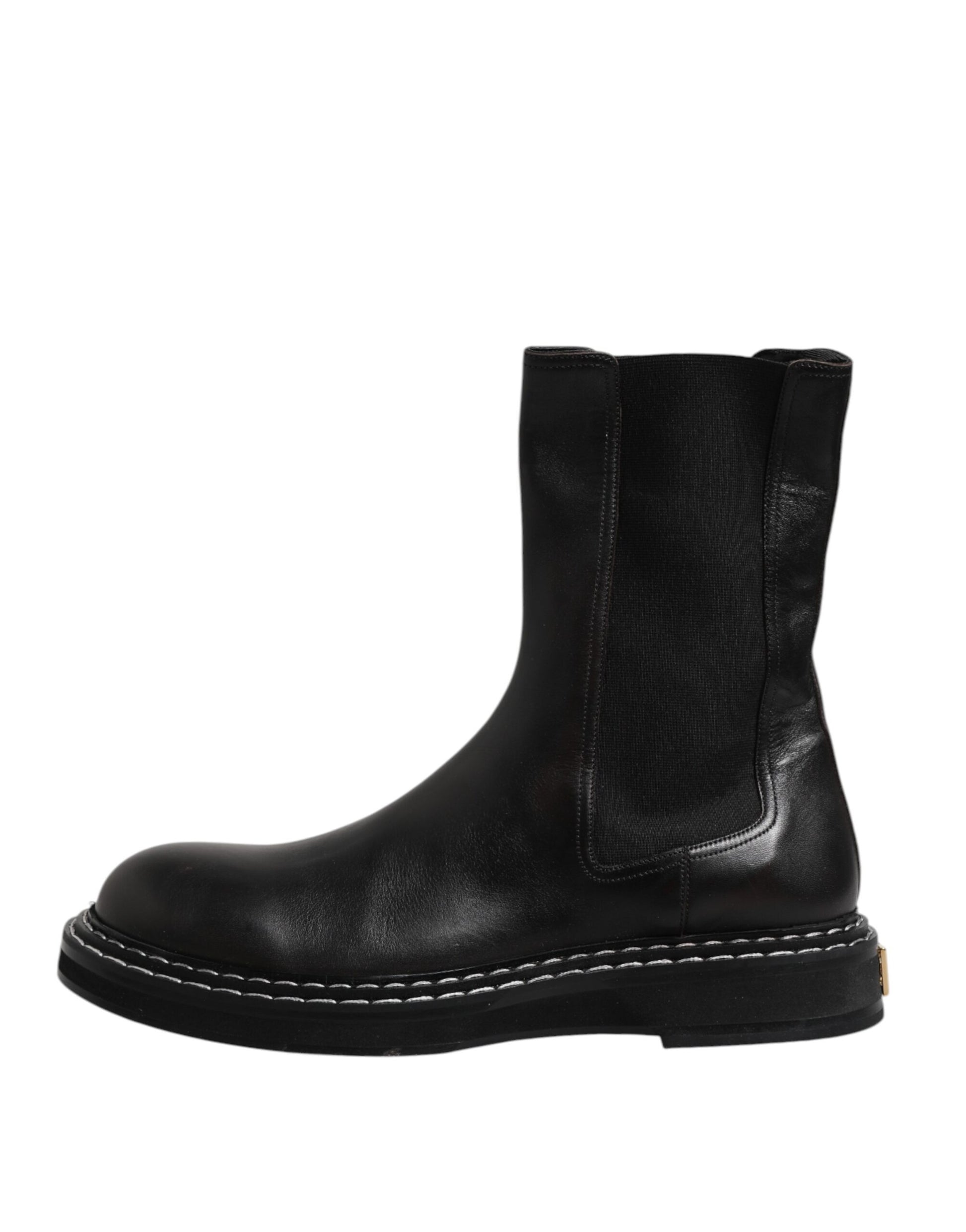 Dolce & Gabbana Black Leather Mid Calf Boots Flats Shoes Dolce & Gabbana