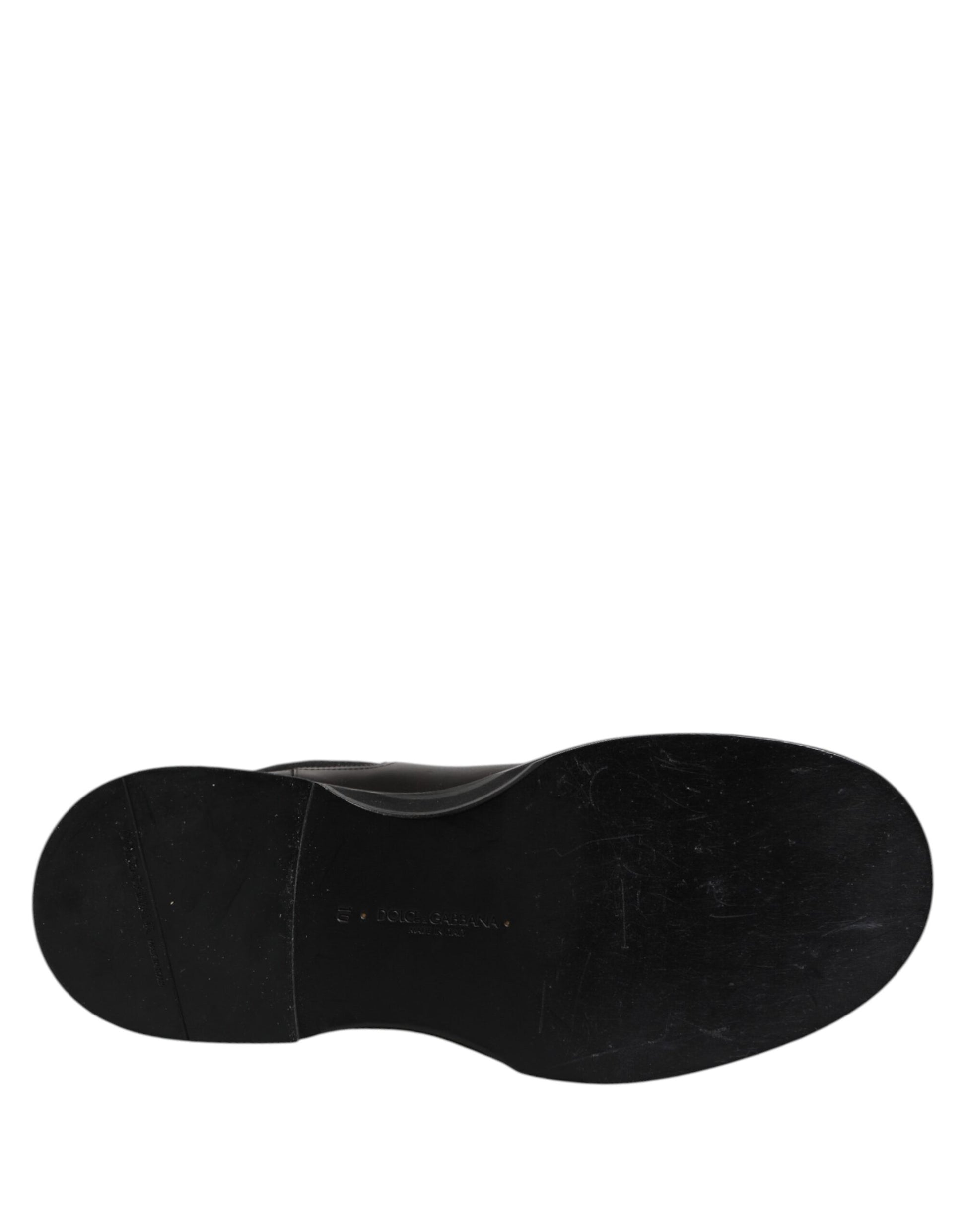 Dolce & Gabbana Black Leather Mid Calf Boots Flats Shoes Dolce & Gabbana