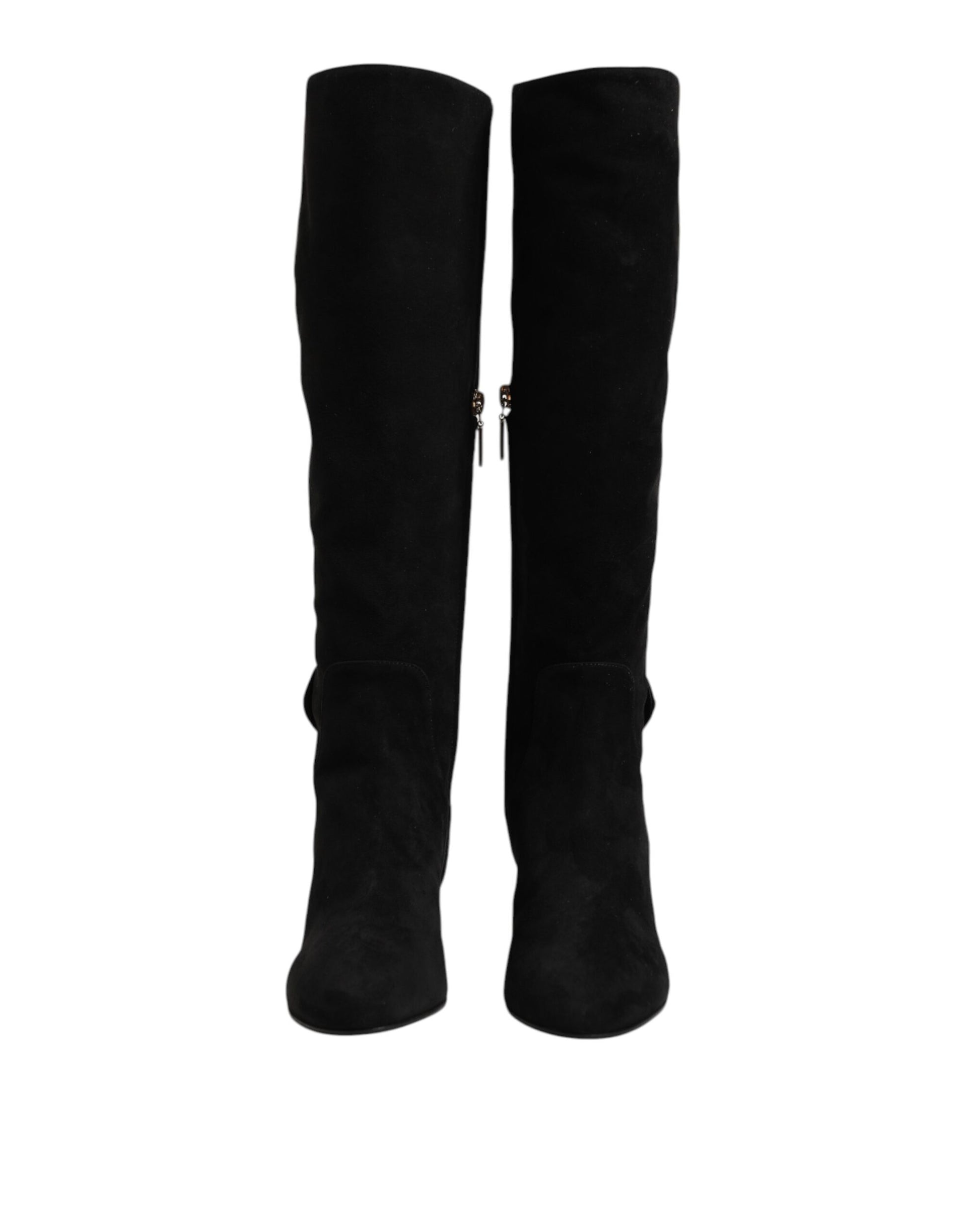 Dolce & Gabbana Black Suede Leather Knee High Boots Shoes Dolce & Gabbana