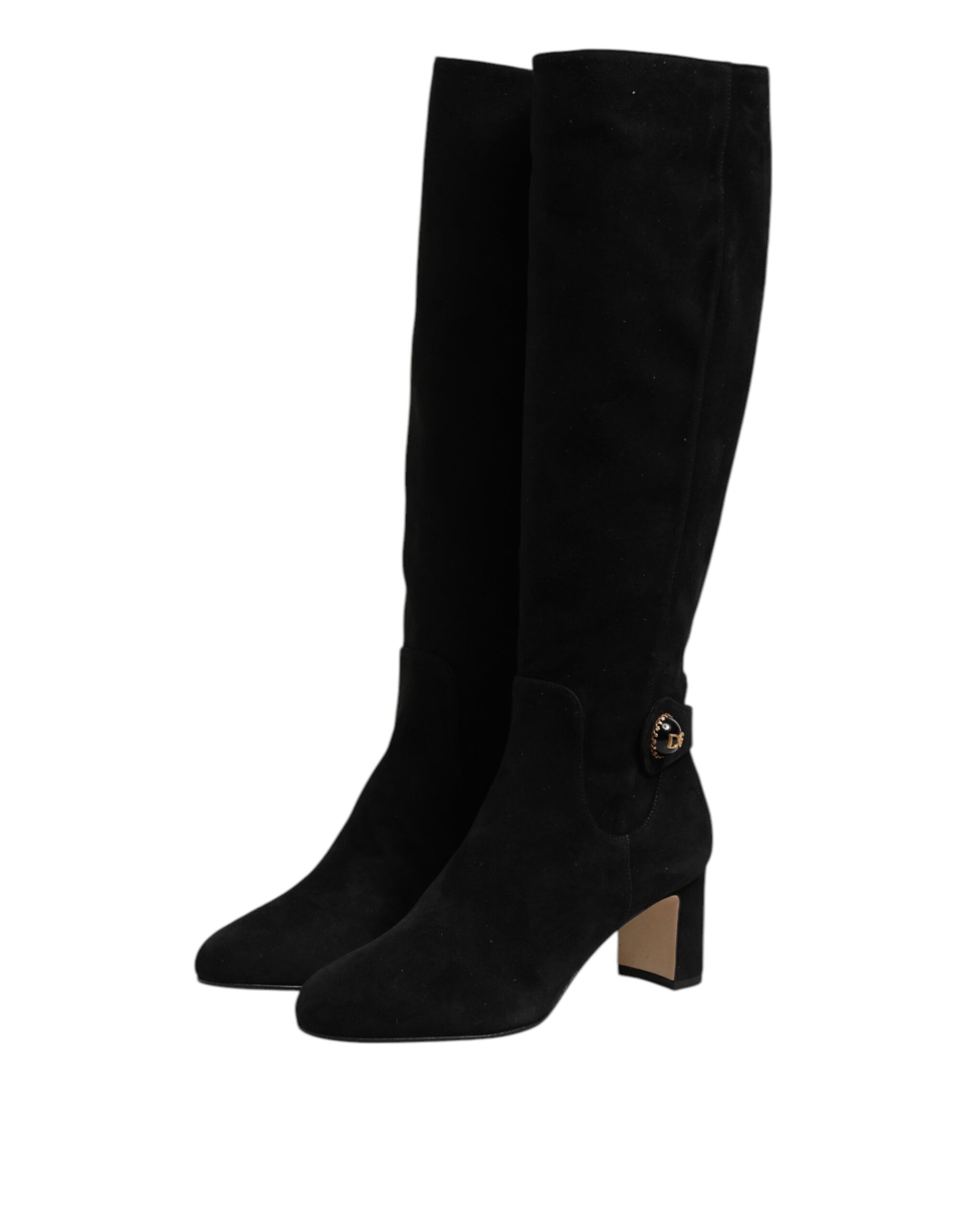 Dolce & Gabbana Black Suede Leather Knee High Boots Shoes Dolce & Gabbana