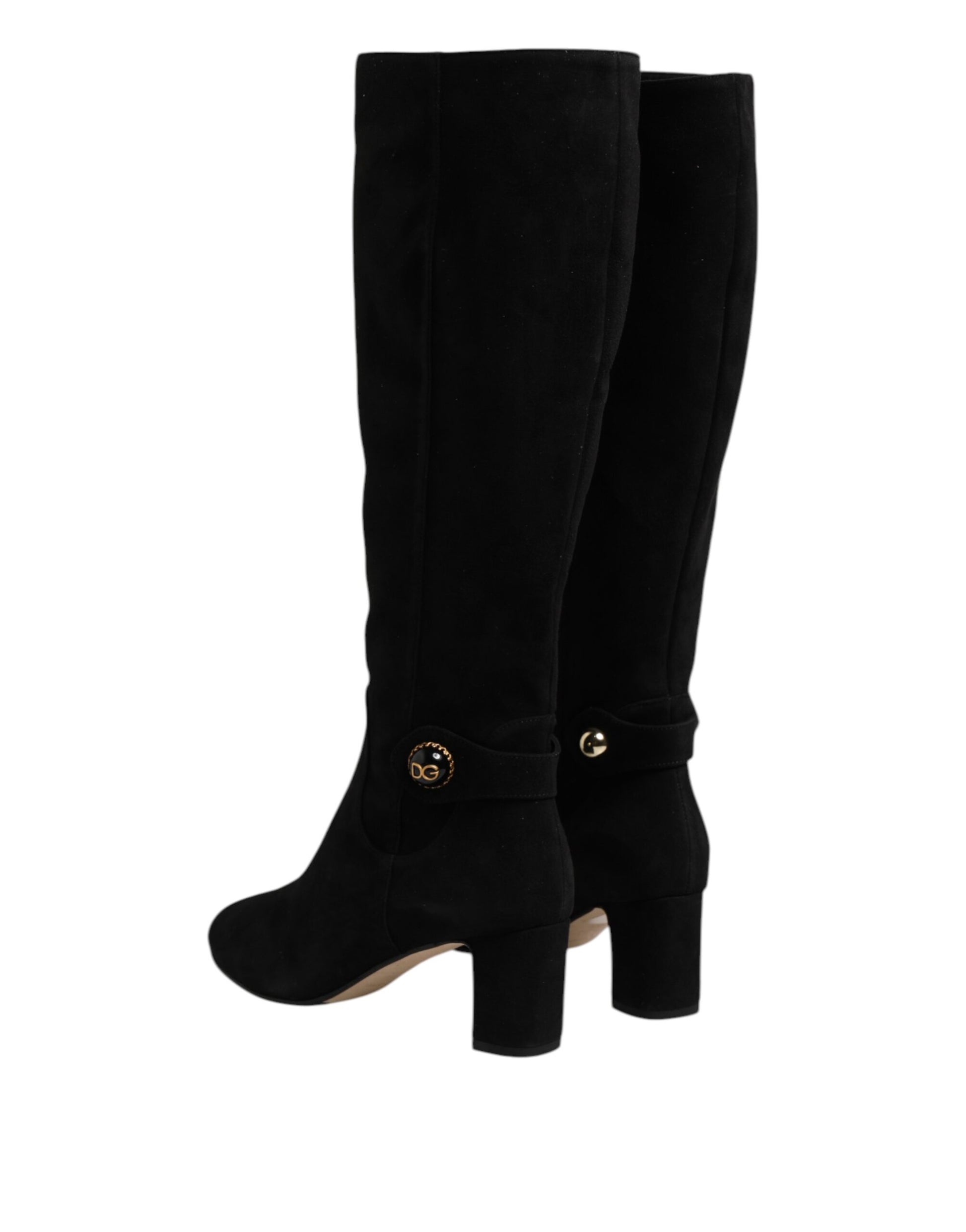 Dolce & Gabbana Black Suede Leather Knee High Boots Shoes Dolce & Gabbana