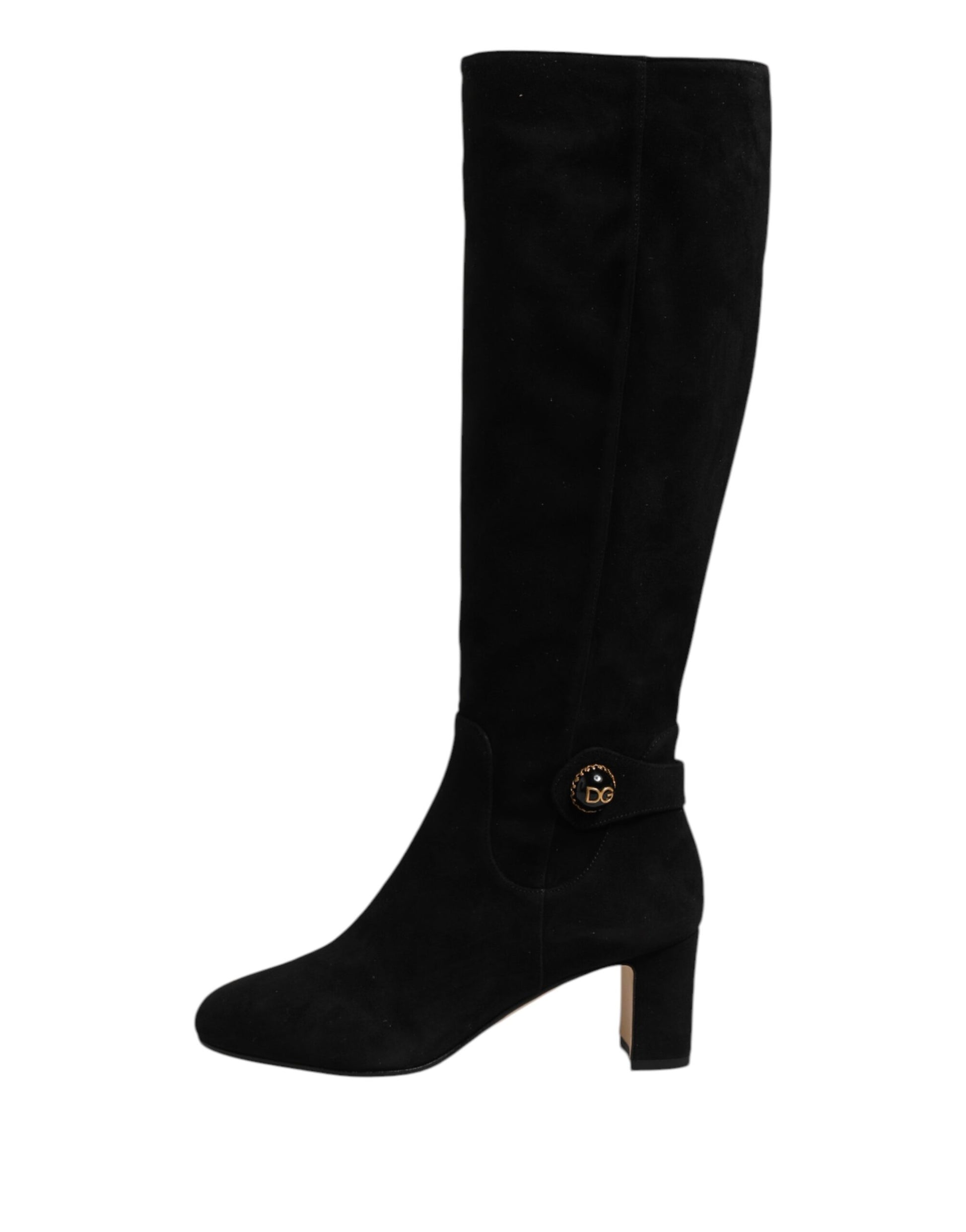 Dolce & Gabbana Black Suede Leather Knee High Boots Shoes Dolce & Gabbana