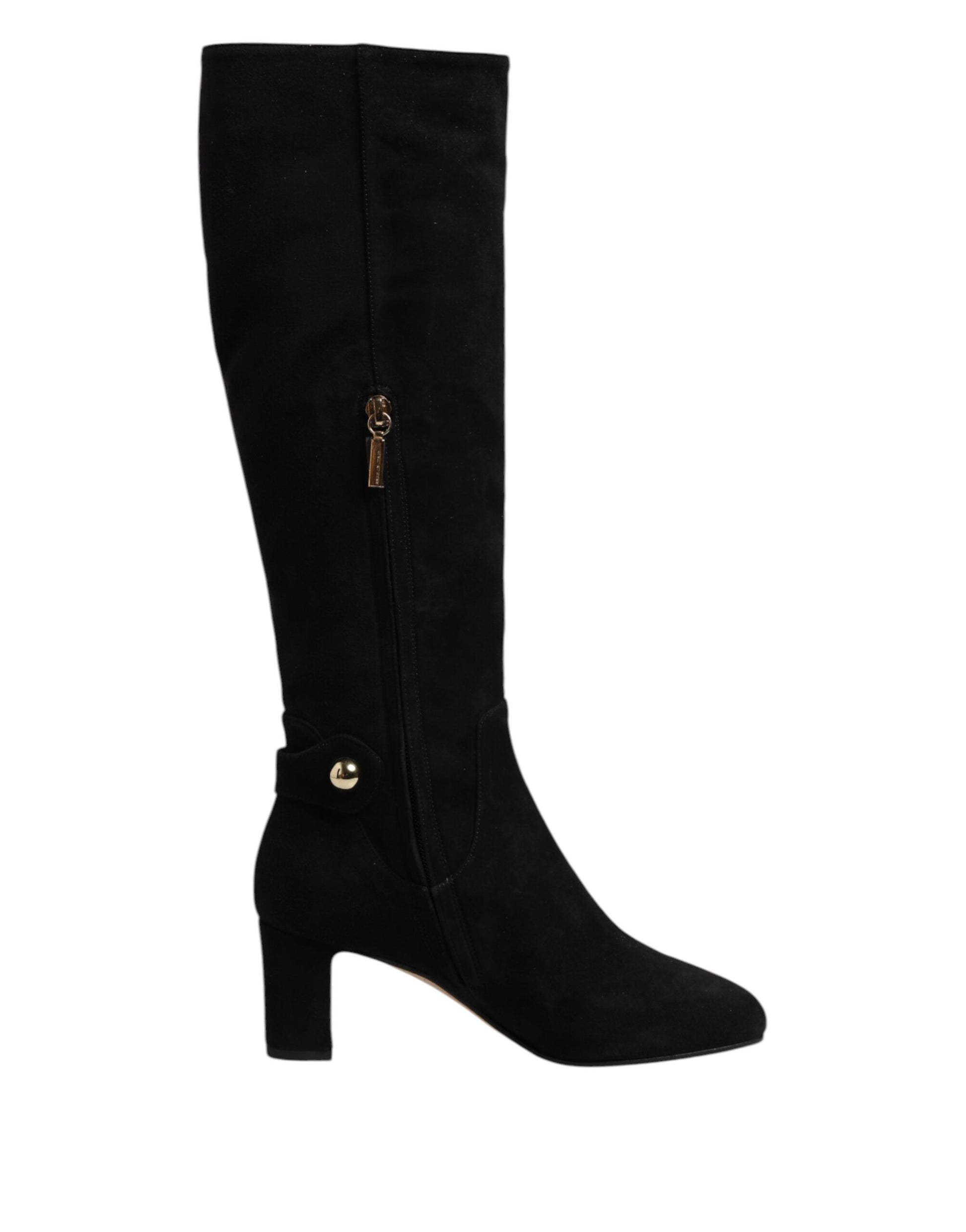 Dolce & Gabbana Black Suede Leather Knee High Boots Shoes Dolce & Gabbana