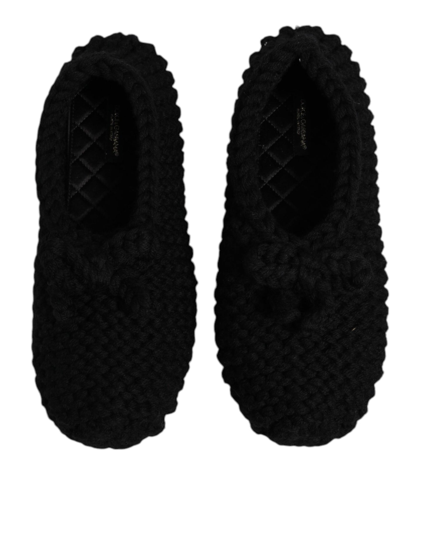 Dolce & Gabbana Black Wool Slip On Flats Ballerina Shoes Dolce & Gabbana