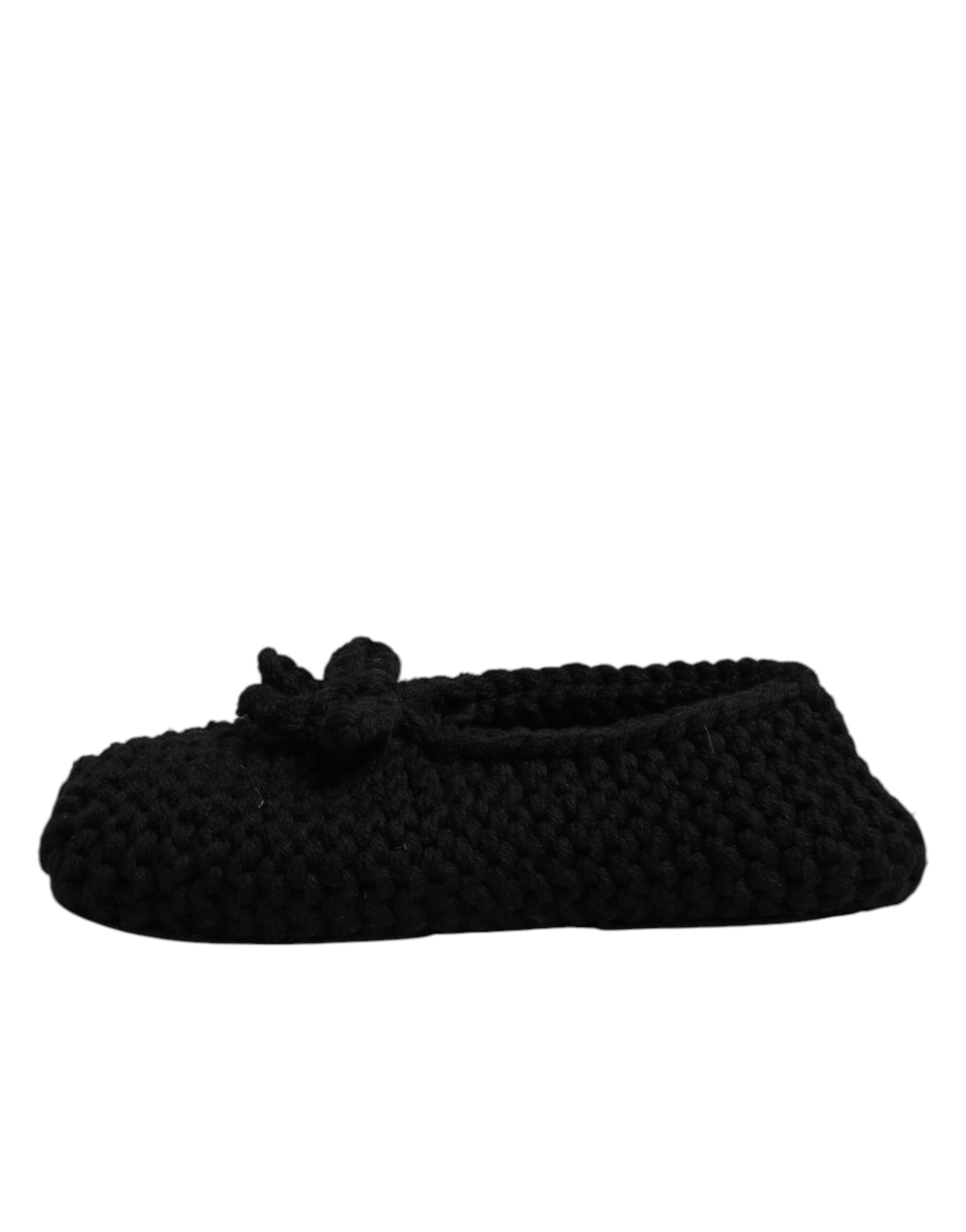 Dolce & Gabbana Black Wool Slip On Flats Ballerina Shoes Dolce & Gabbana