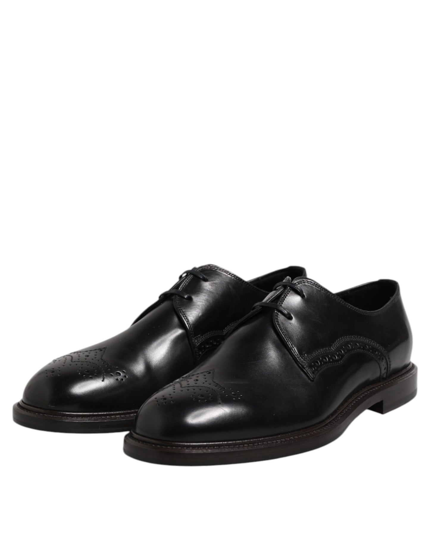 Dolce & Gabbana Black Leather Derby Wingtip Formal Shoes Dolce & Gabbana