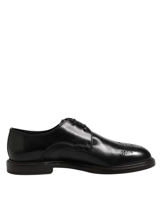Dolce & Gabbana Black Leather Derby Wingtip Formal Shoes Dolce & Gabbana