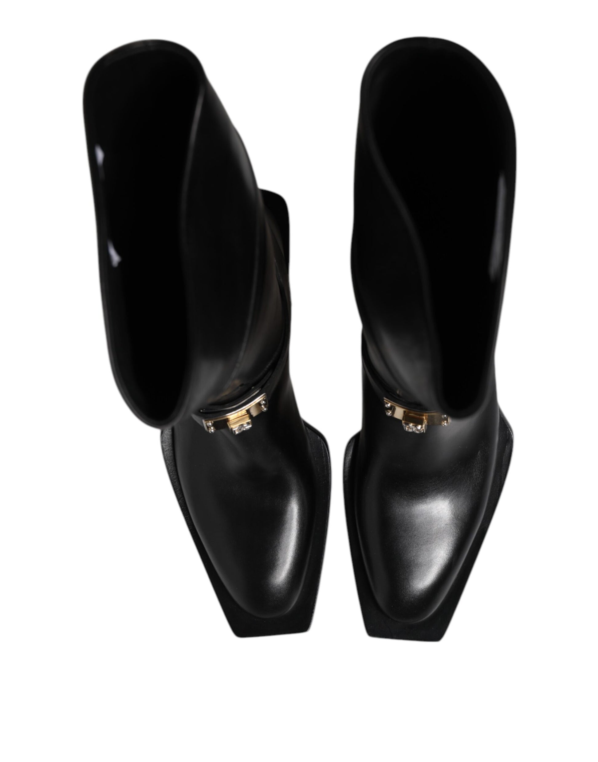 Dolce & Gabbana Black Leather High Boots Flats Shoes Dolce & Gabbana