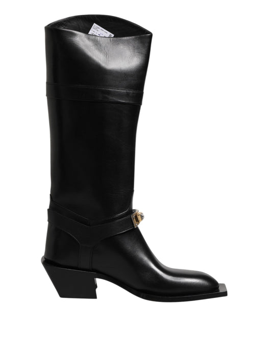 Dolce & Gabbana Black Leather High Boots Flats Shoes Dolce & Gabbana