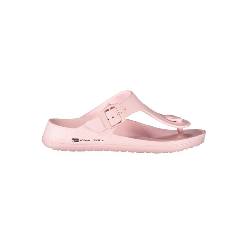 Norway 1963 Rosa Plastica womens slippers with pink plastic material and slip-on design on a neutral background.