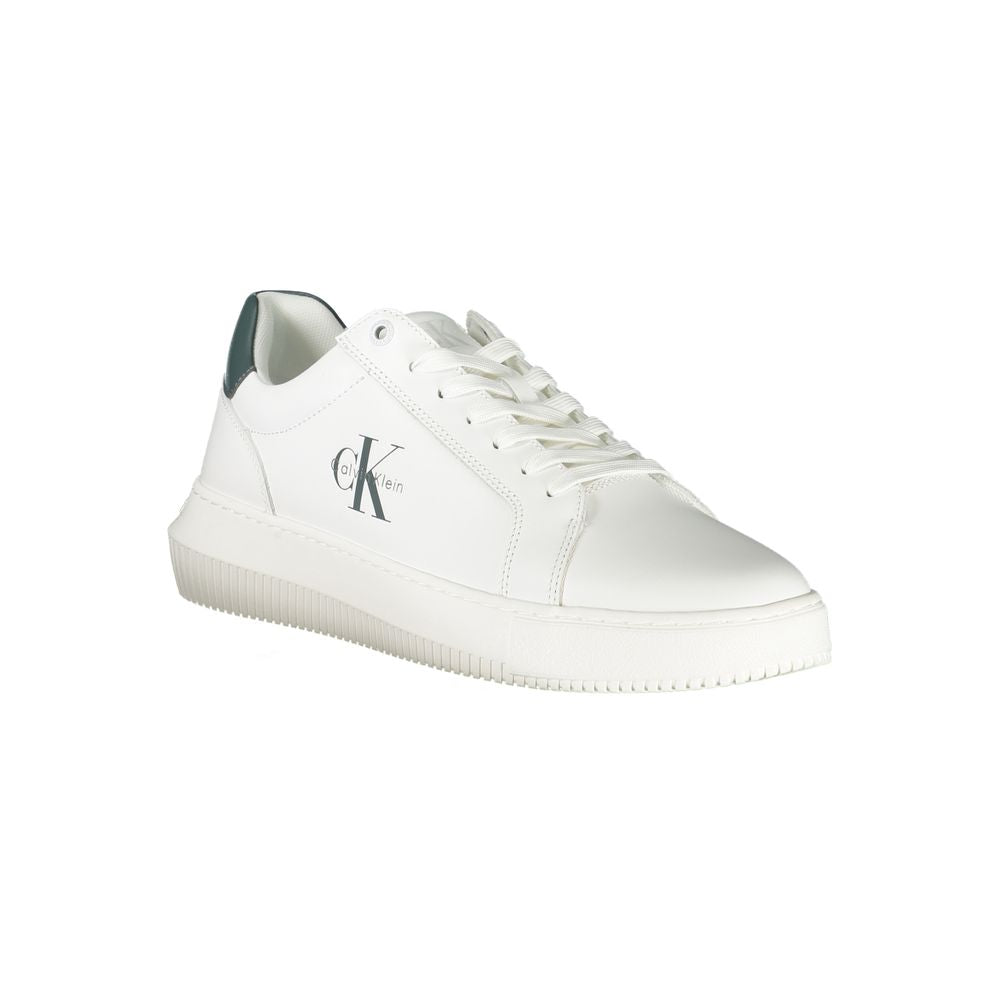Calvin Klein Bianco polyurethane men's sneaker with white design, lace-up closure, and sporty style.