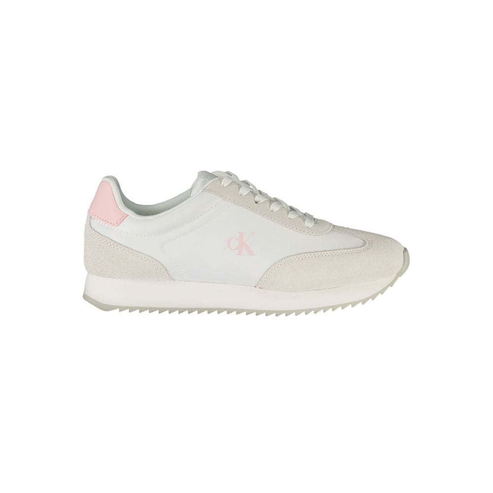 Calvin Klein Bianco leather women's sneakers with white laces and sleek design, perfect for casual and stylish wear.