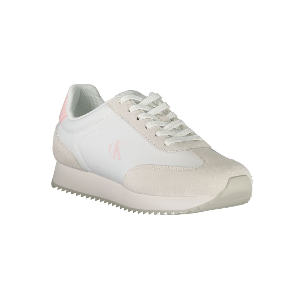 Calvin Klein Bianco leather women's sneaker with sleek design and white laces, perfect for casual and stylish outfits.