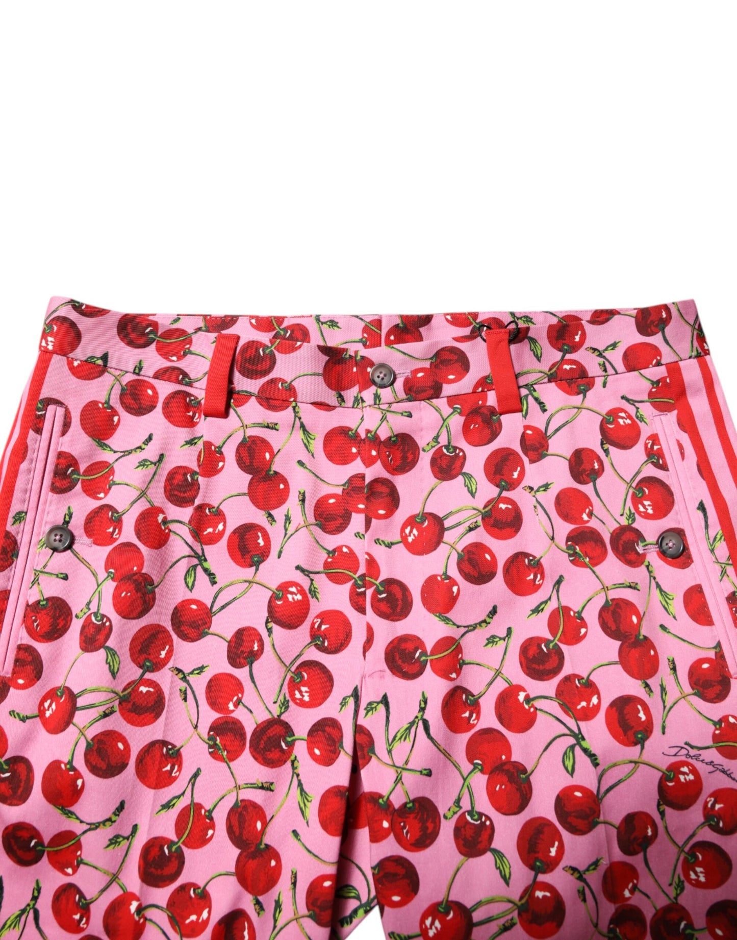 Dolce & Gabbana Pink Cherry Print Cotton Dress Pants Dolce & Gabbana