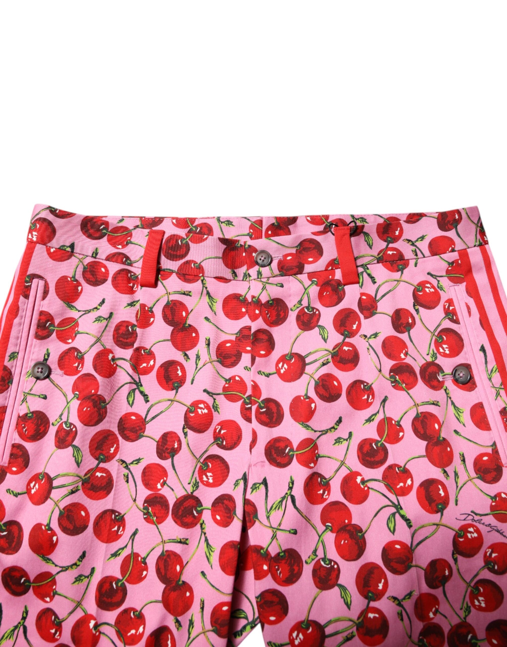 Dolce & Gabbana Pink Cherry Print Cotton Dress Pants Dolce & Gabbana