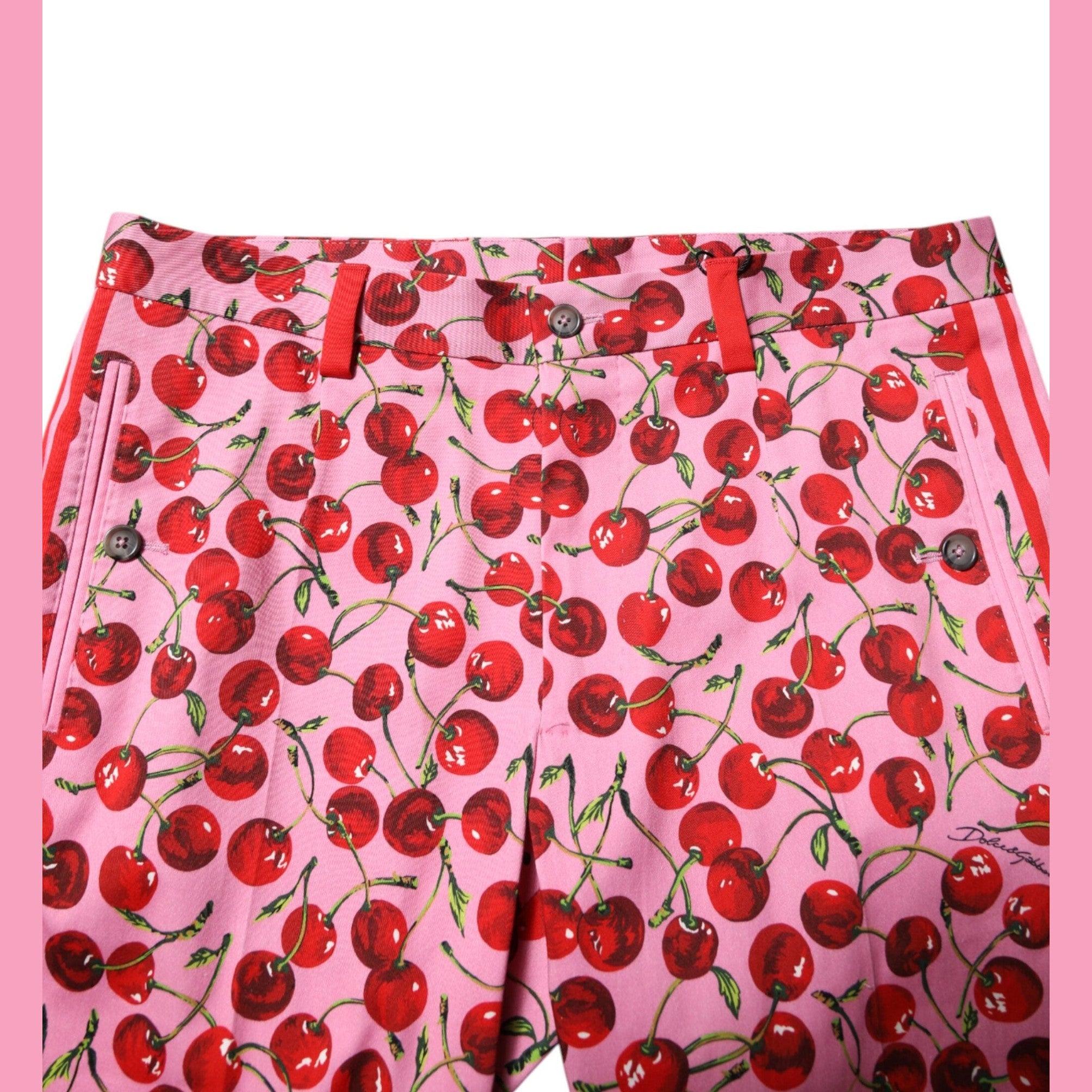 Dolce & Gabbana Pink Cherry Print Cotton Dress Pants