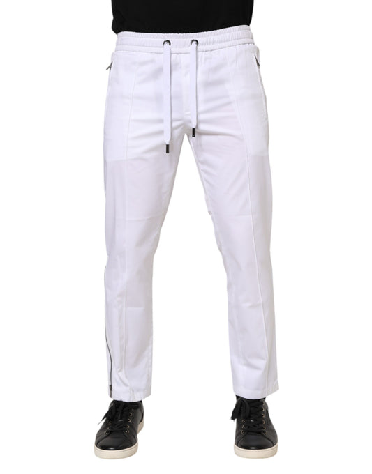 Dolce & Gabbana White Cotton Stretch Logo Men Jogger Pants Dolce & Gabbana