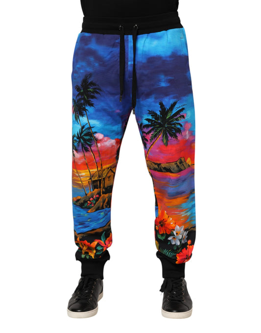 Dolce & Gabbana Blue Hawaiian Print Jogger Sweatpants Pants Dolce & Gabbana