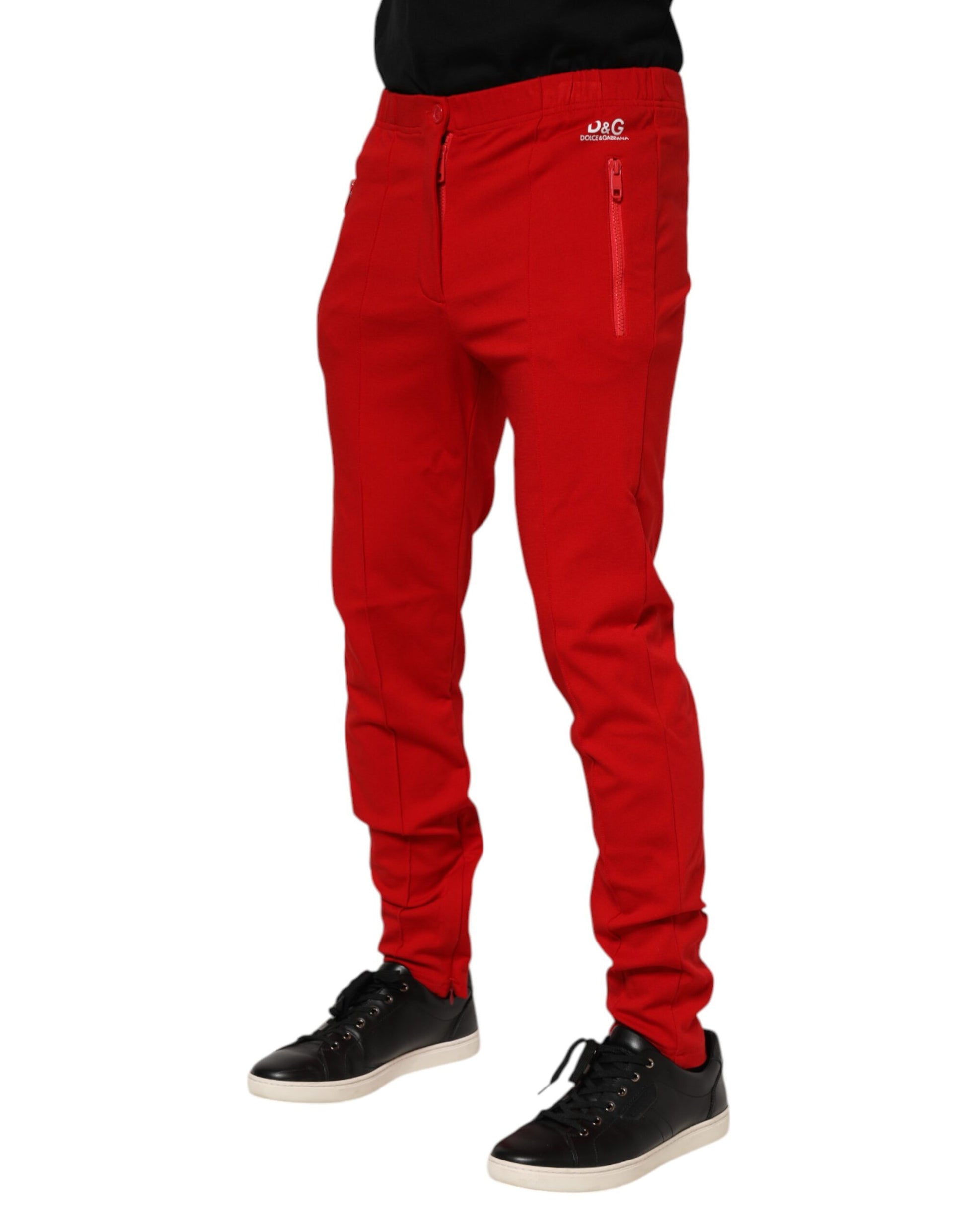 Dolce & Gabbana Red Viscose Logo Jogger Men Sweatpants Pants Dolce & Gabbana