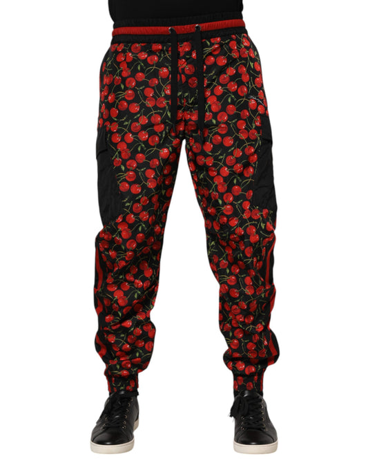 Dolce & Gabbana Black Red Cherry Print Men Sweatpants Pants Dolce & Gabbana