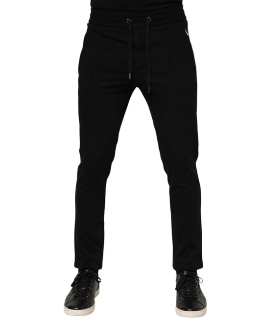 Dolce & Gabbana Black Viscose Drawstring Men Jogger Pants Dolce & Gabbana