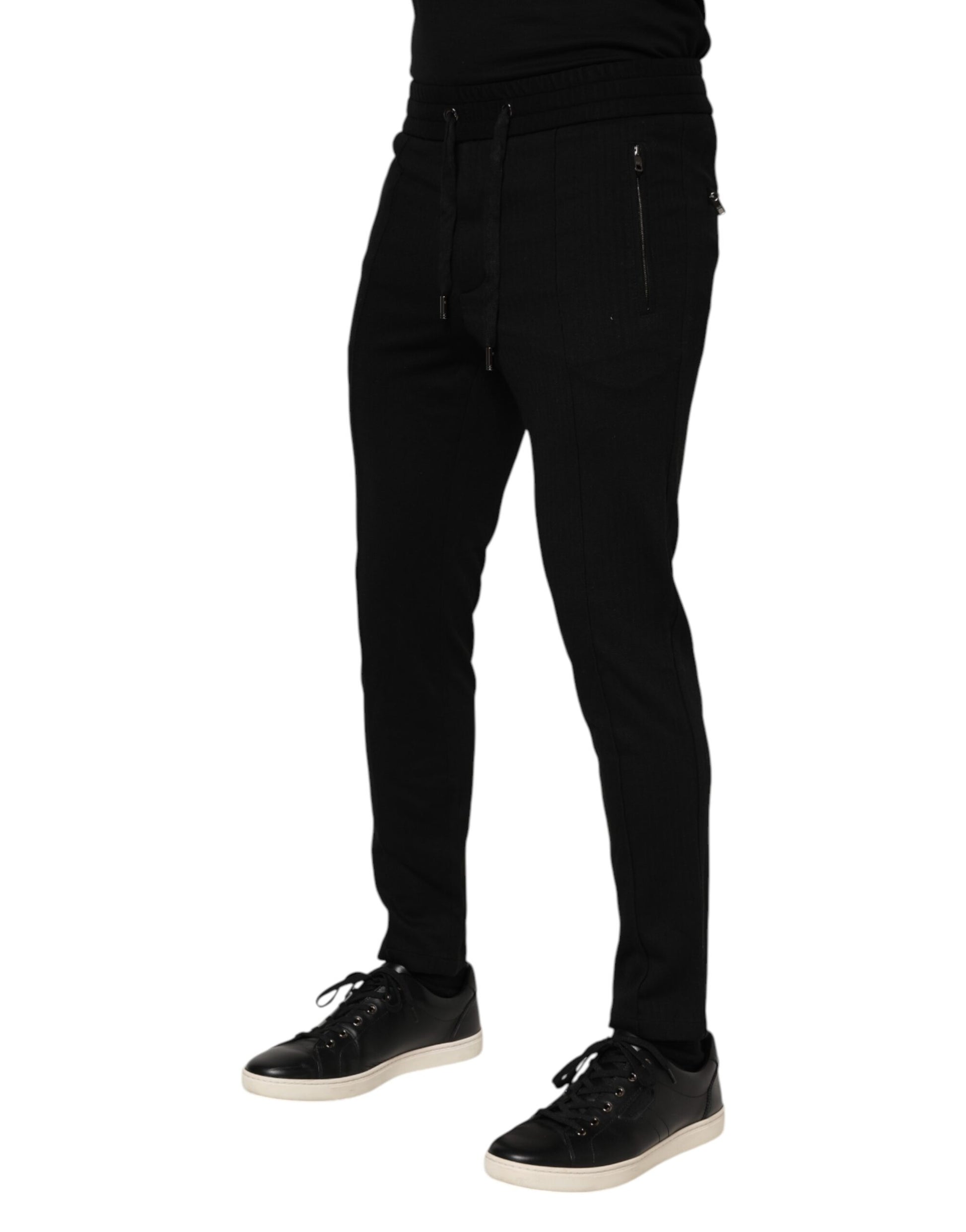 Dolce & Gabbana Black Viscose Drawstring Men Jogger Pants Dolce & Gabbana