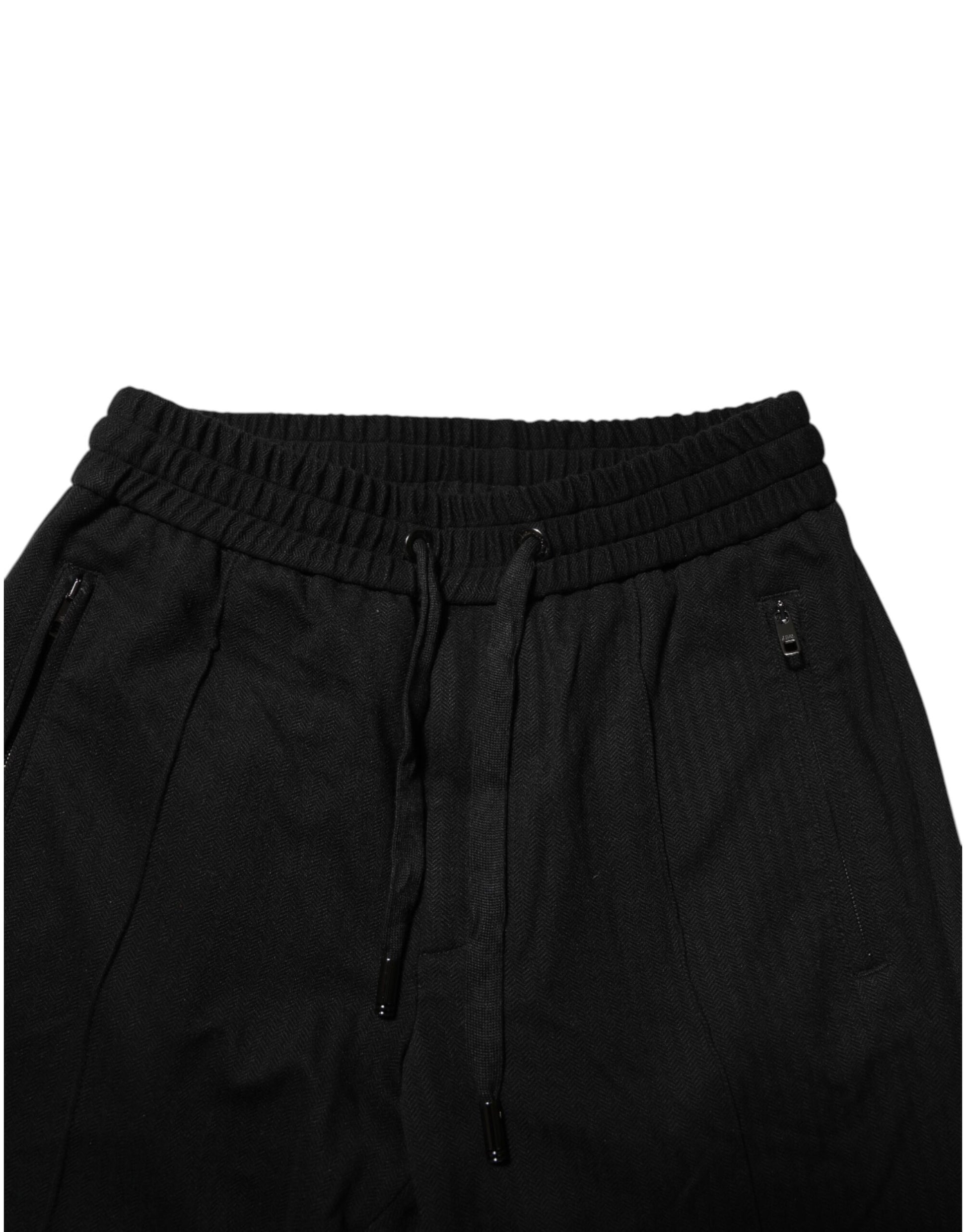 Dolce & Gabbana Black Viscose Drawstring Men Jogger Pants Dolce & Gabbana