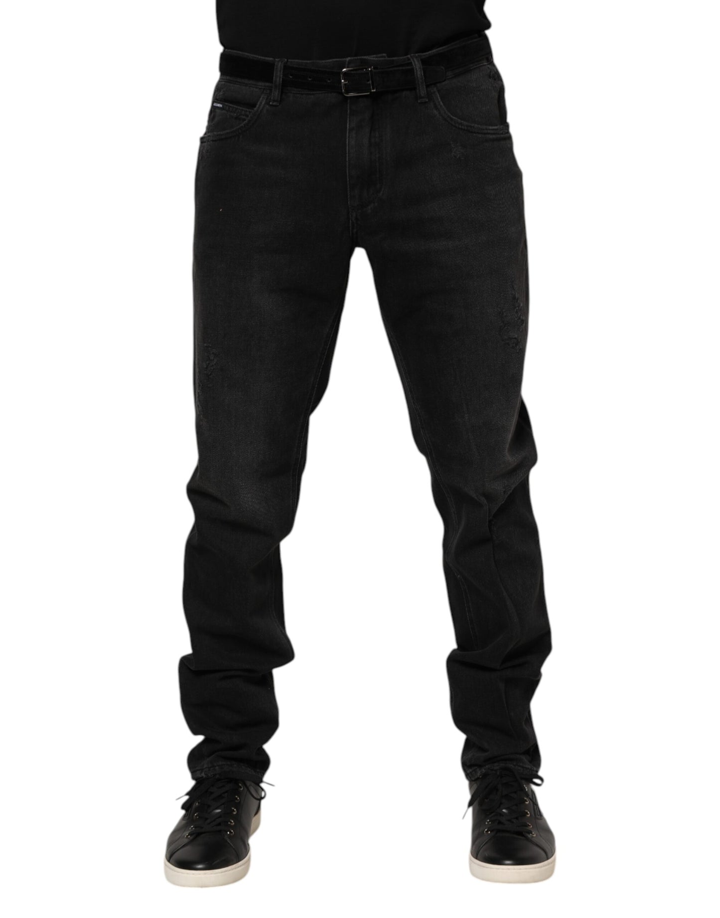Dolce & Gabbana Black Cotton Logo Plaque Skinny Denim Jeans Dolce & Gabbana